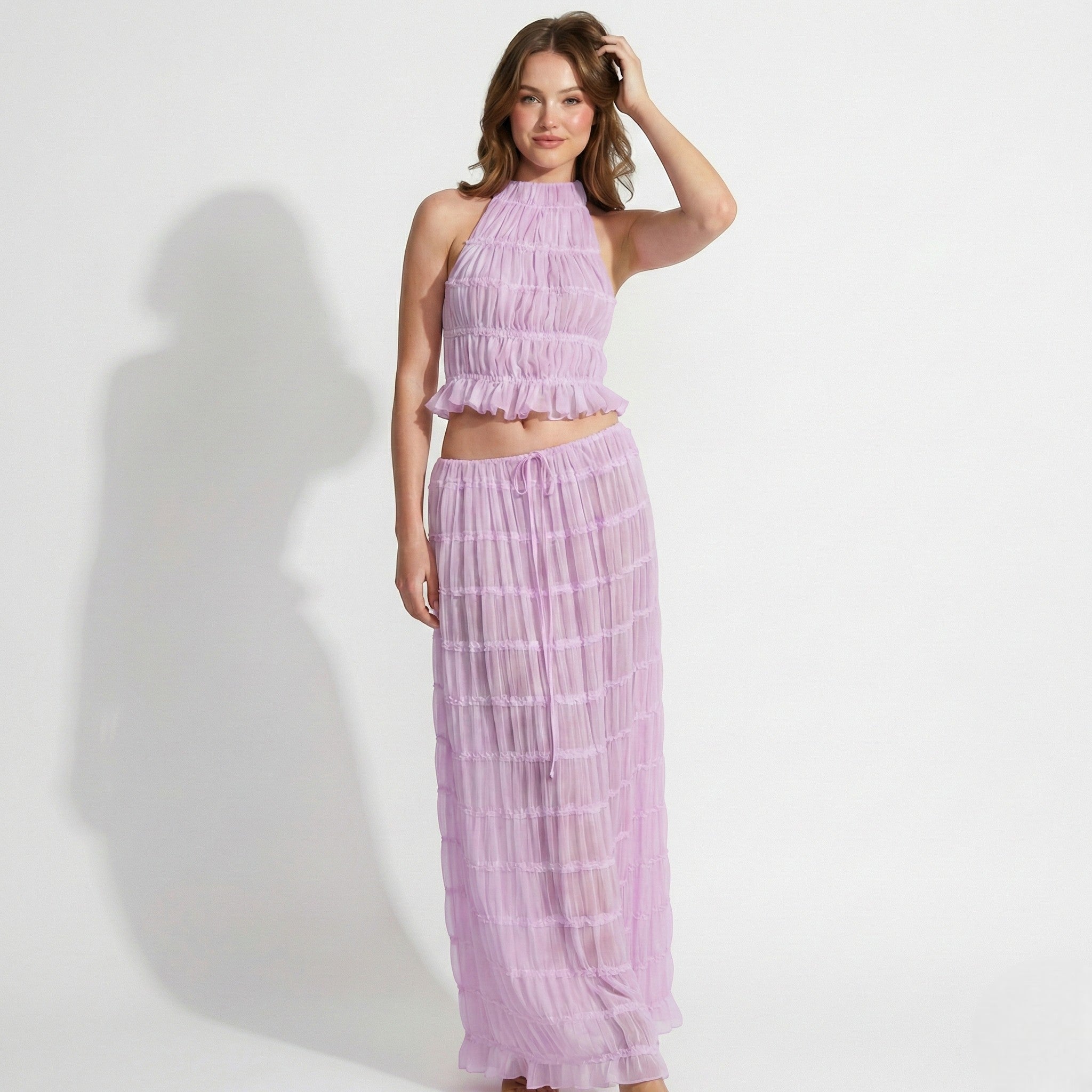 Freya - Women's Two Piece Halter Neck Top and Maxi Skirt Set
