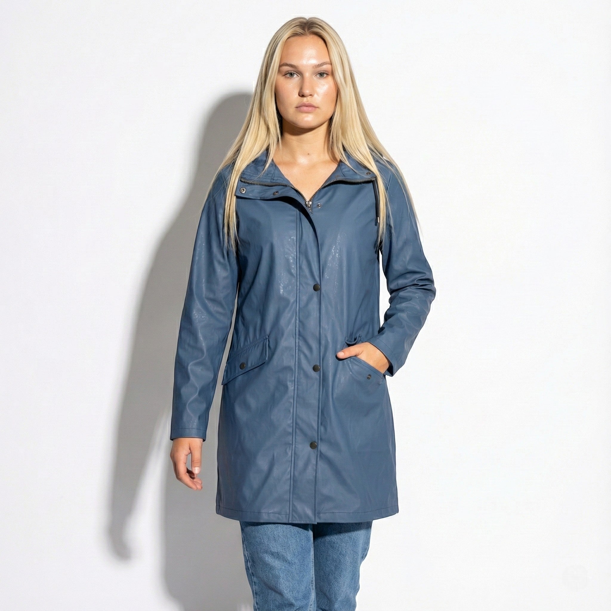 Women's Mid-Length Water-repellent Jacket with Drawstring Hood
