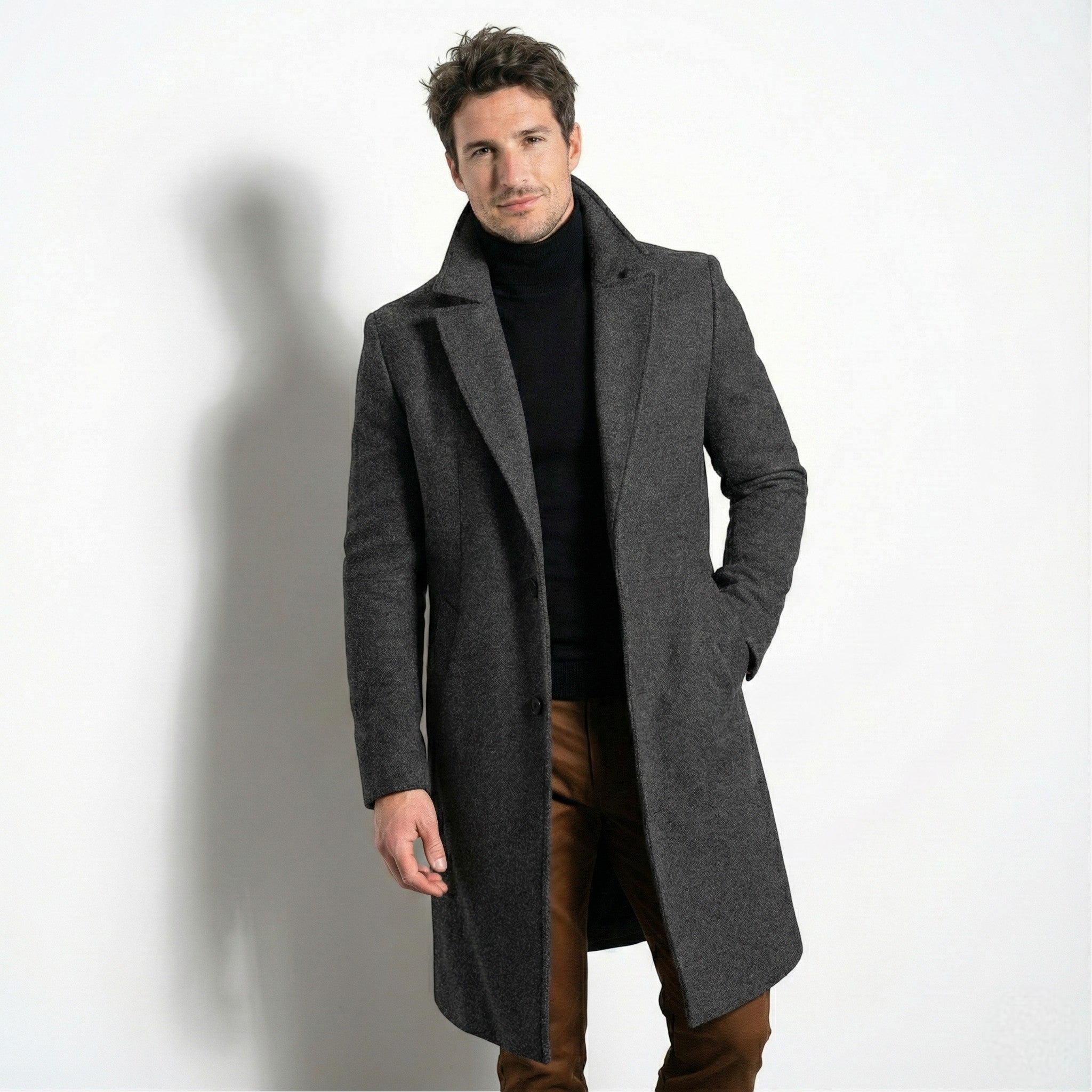 Men’s Single-Breasted Overcoat with Notched Lapel