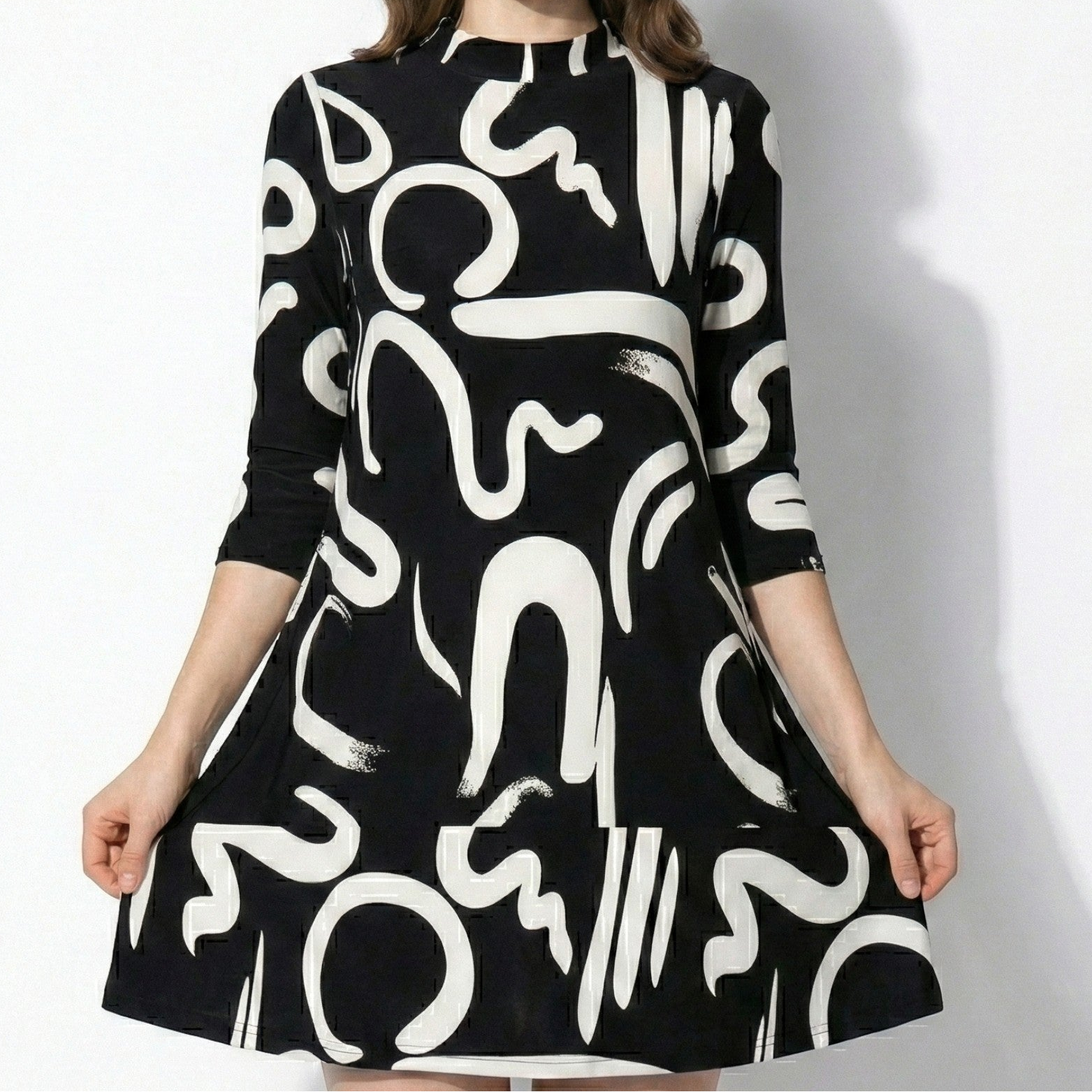 Eleanor - Women’s Printed Mini Dress with Abstract Swirl Pattern