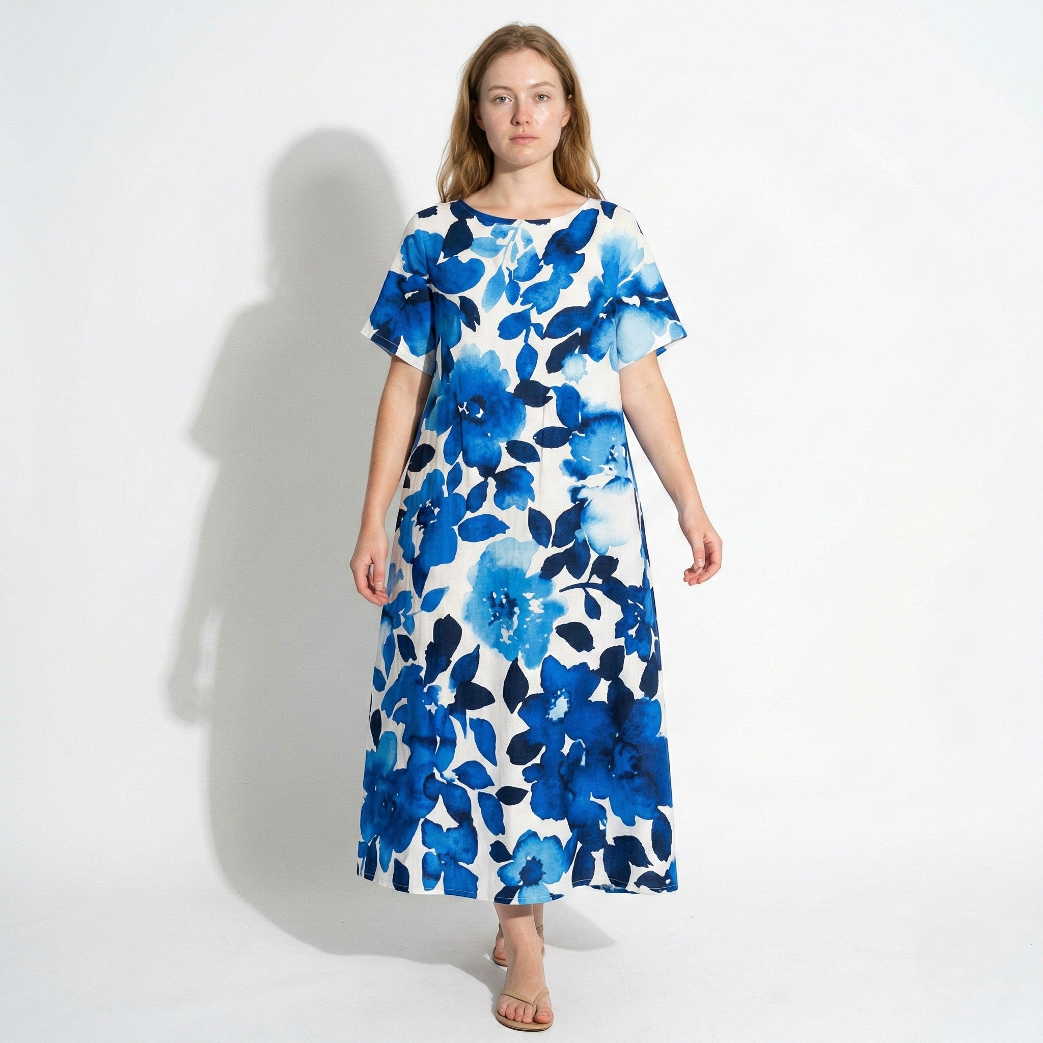 Amelia - Women’s Midi Dress with Abstract Print and Loose Fit