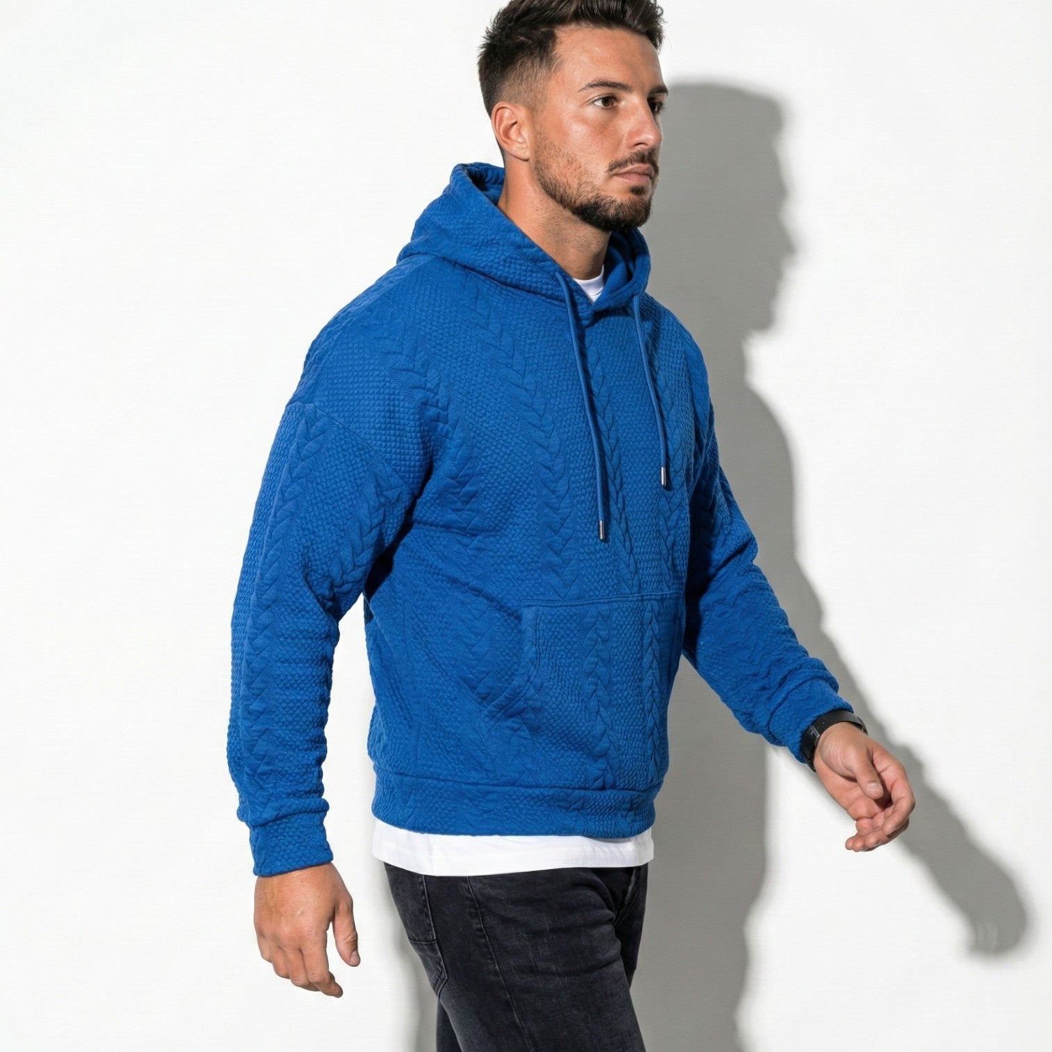 Men's Oversized Knit Hoodie with Drawstring Hood