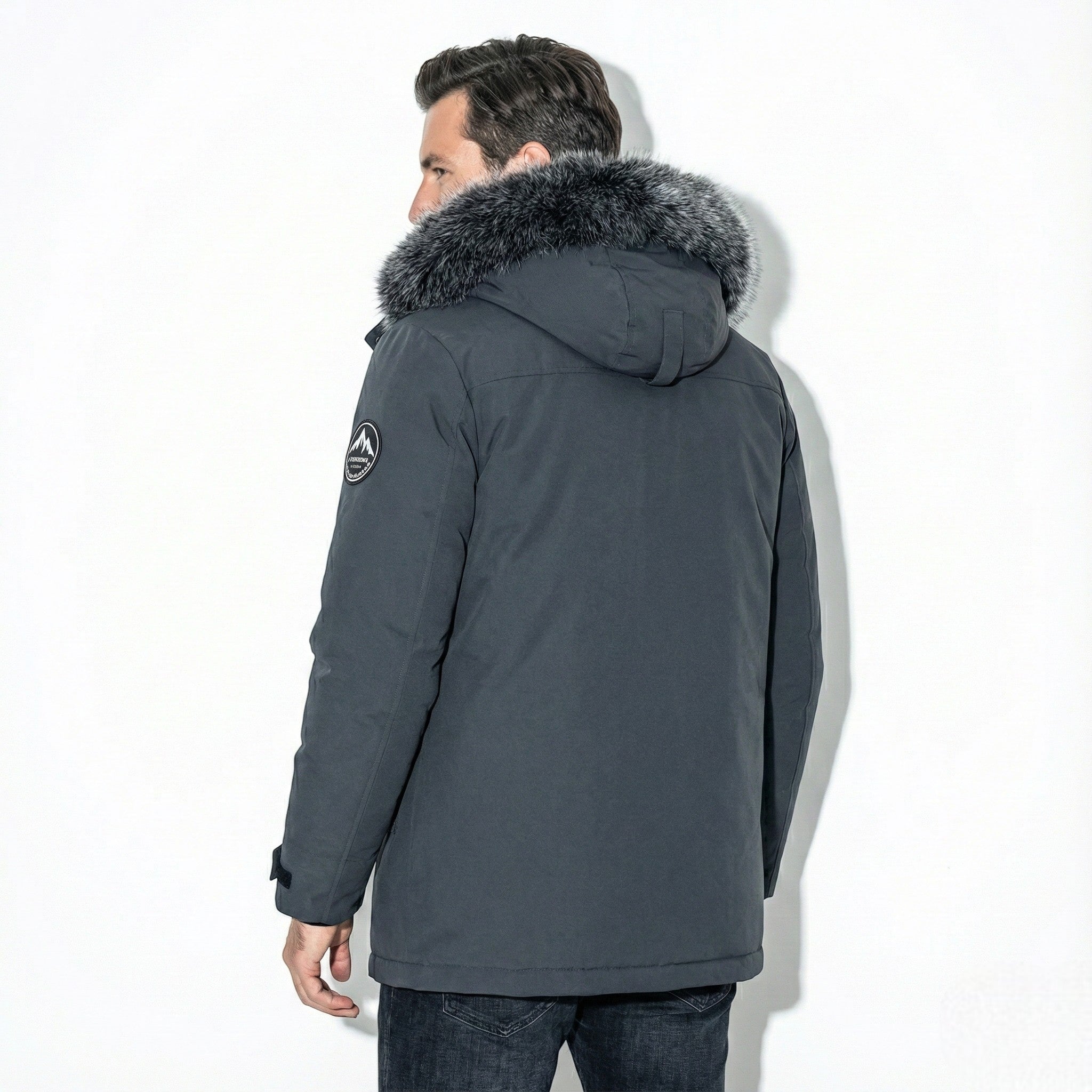 Men's Water-Repellent Winter Jacket with Faux Fur Hood