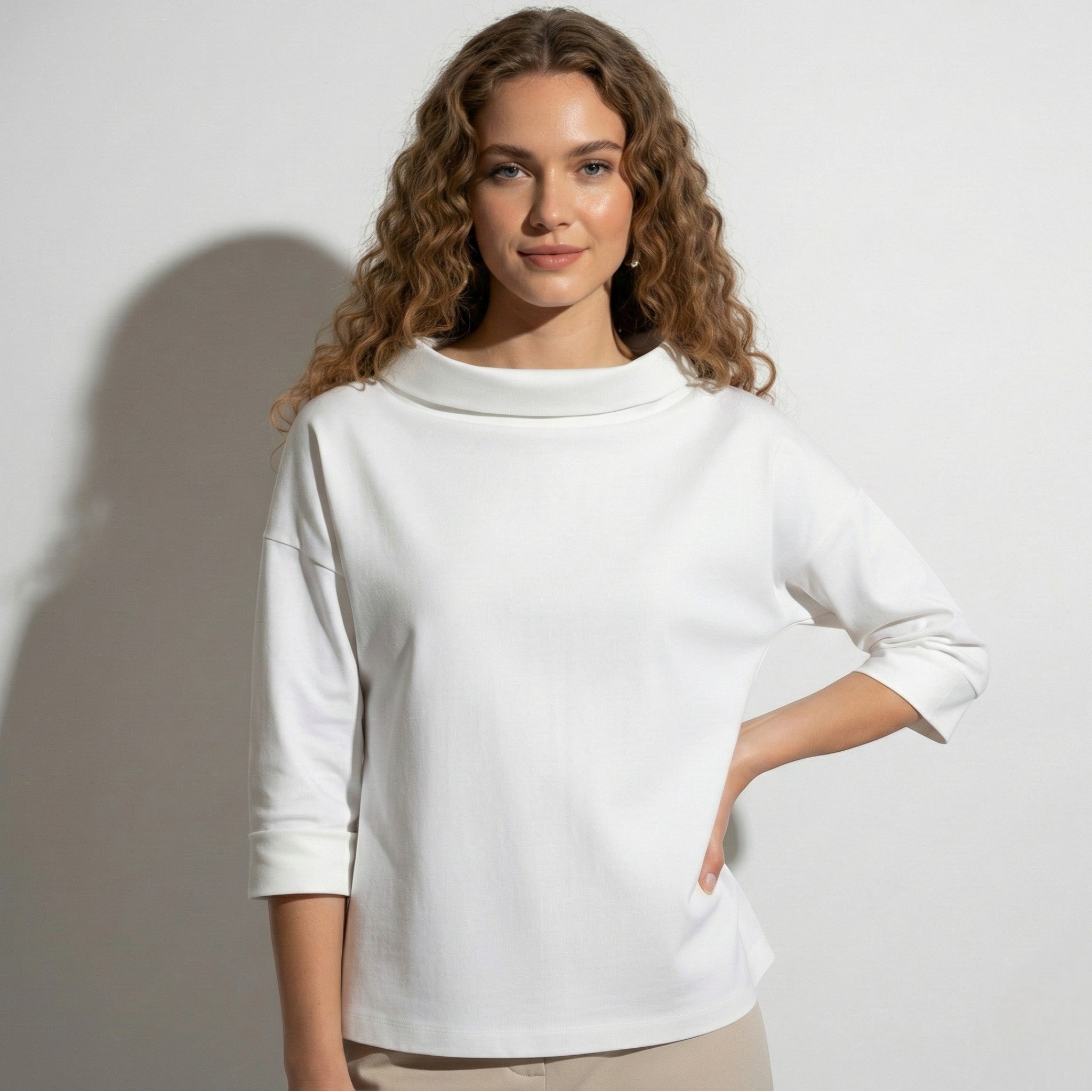 Louise - Women’s Boat Neck Top with Rolled Collar