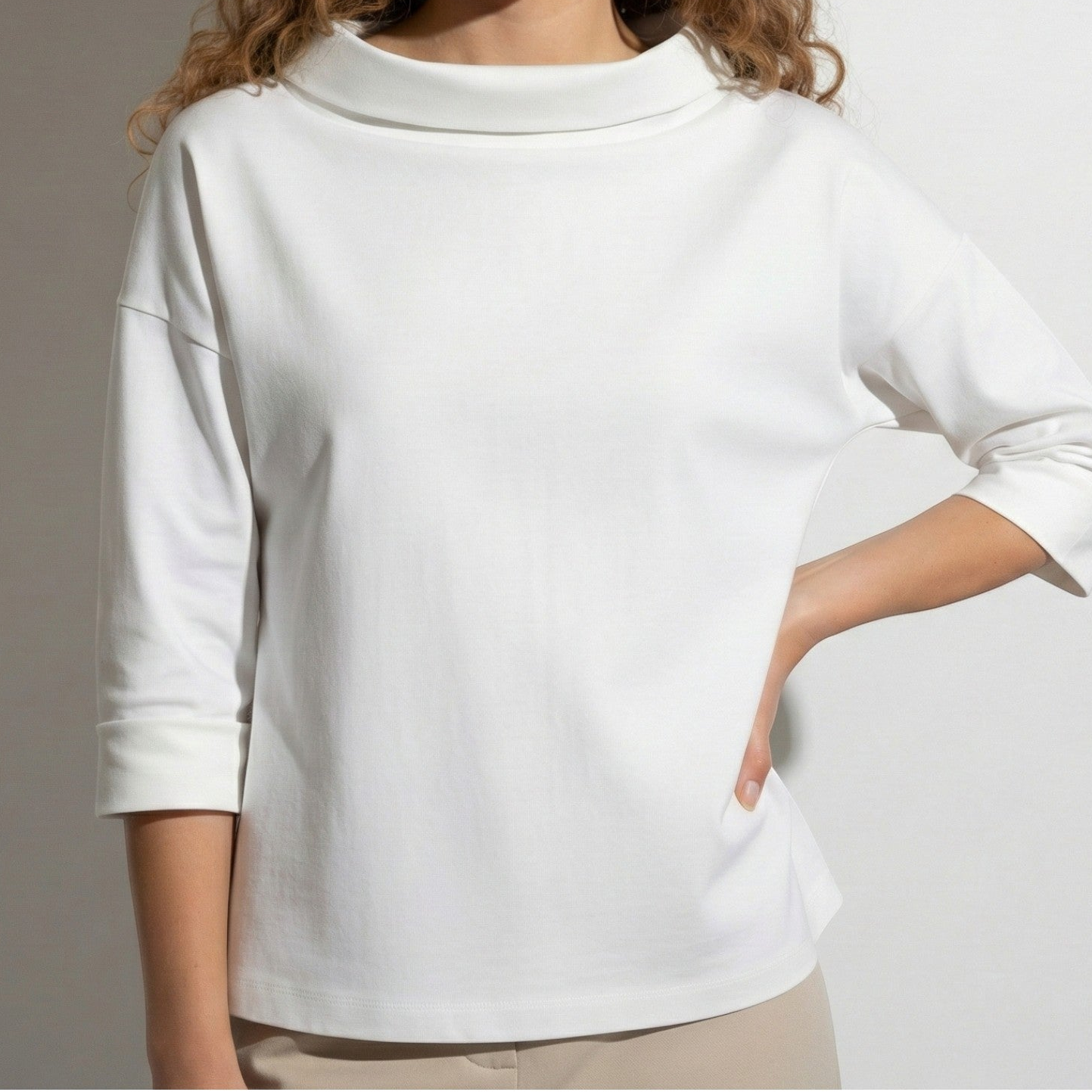 Louise - Women’s Boat Neck Top with Rolled Collar