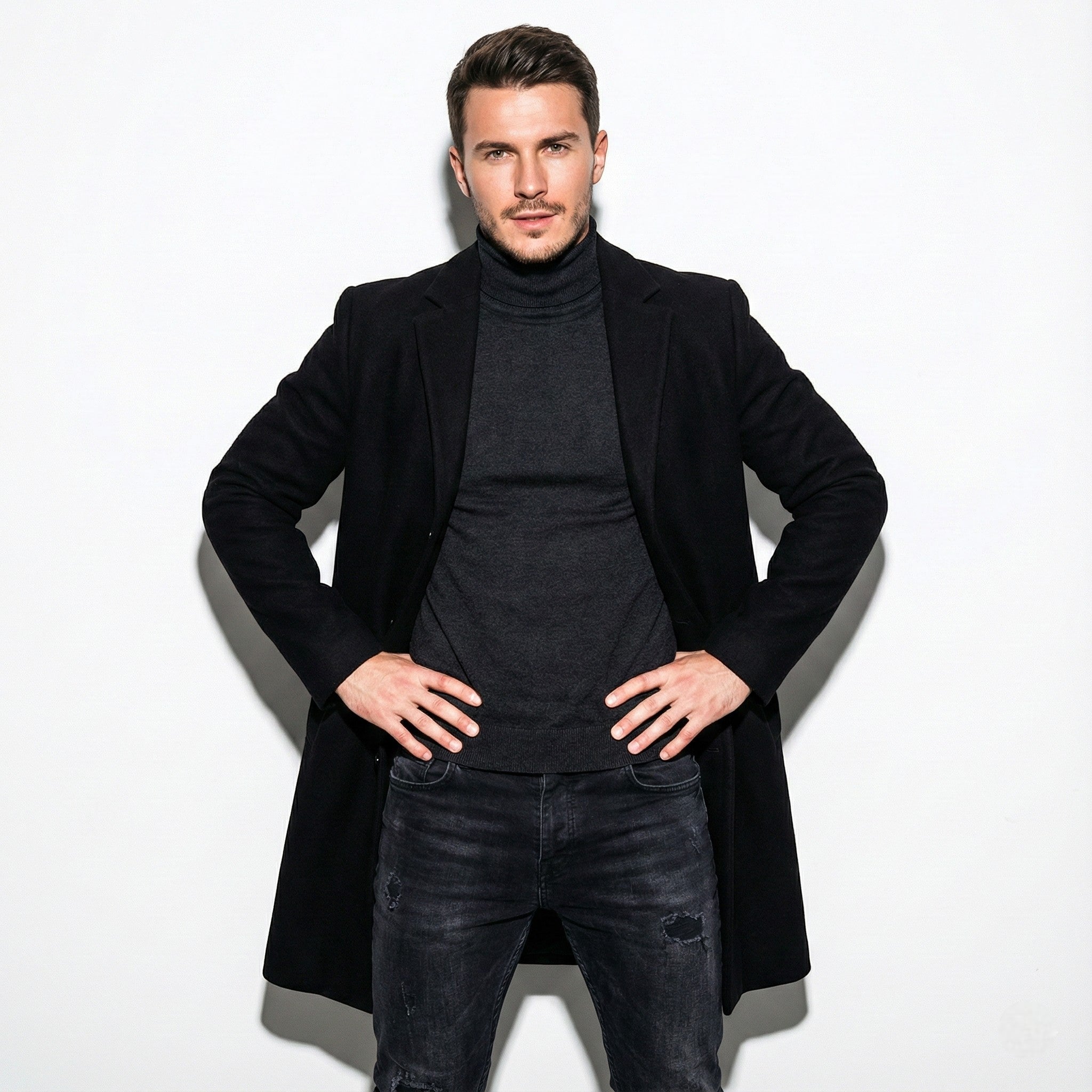 Men's Mid-Length Overcoat with Notch Lapel