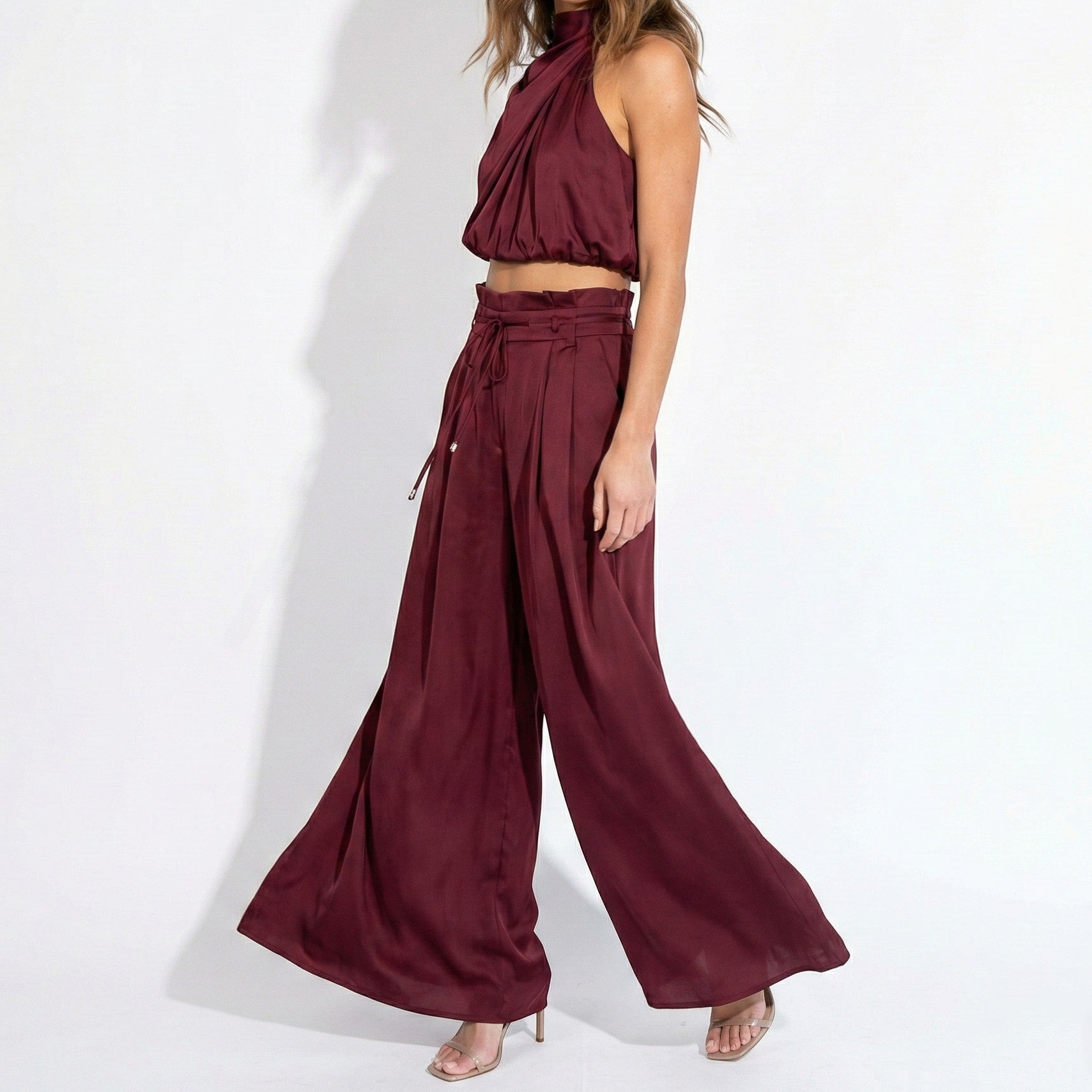 Eleanor - Women’s Sleeveless Halter Neck Top and Wide Leg Trouser Set