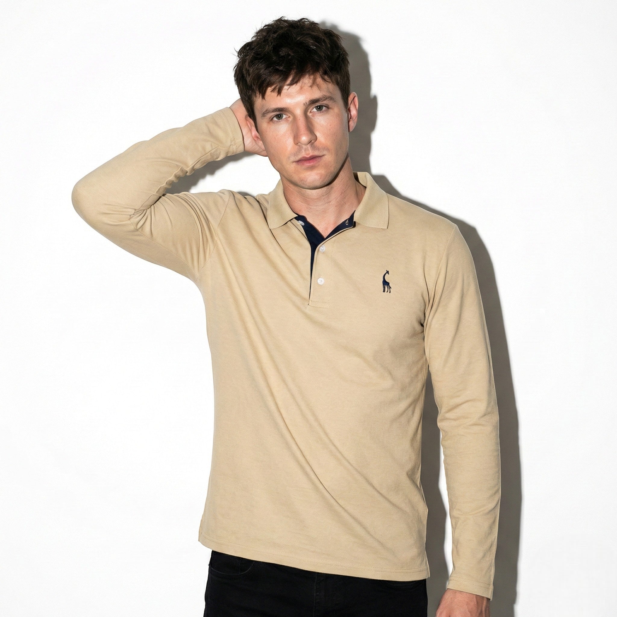 Arthur - Men's Long-Sleeved Polo Shirt with Contrast Detail