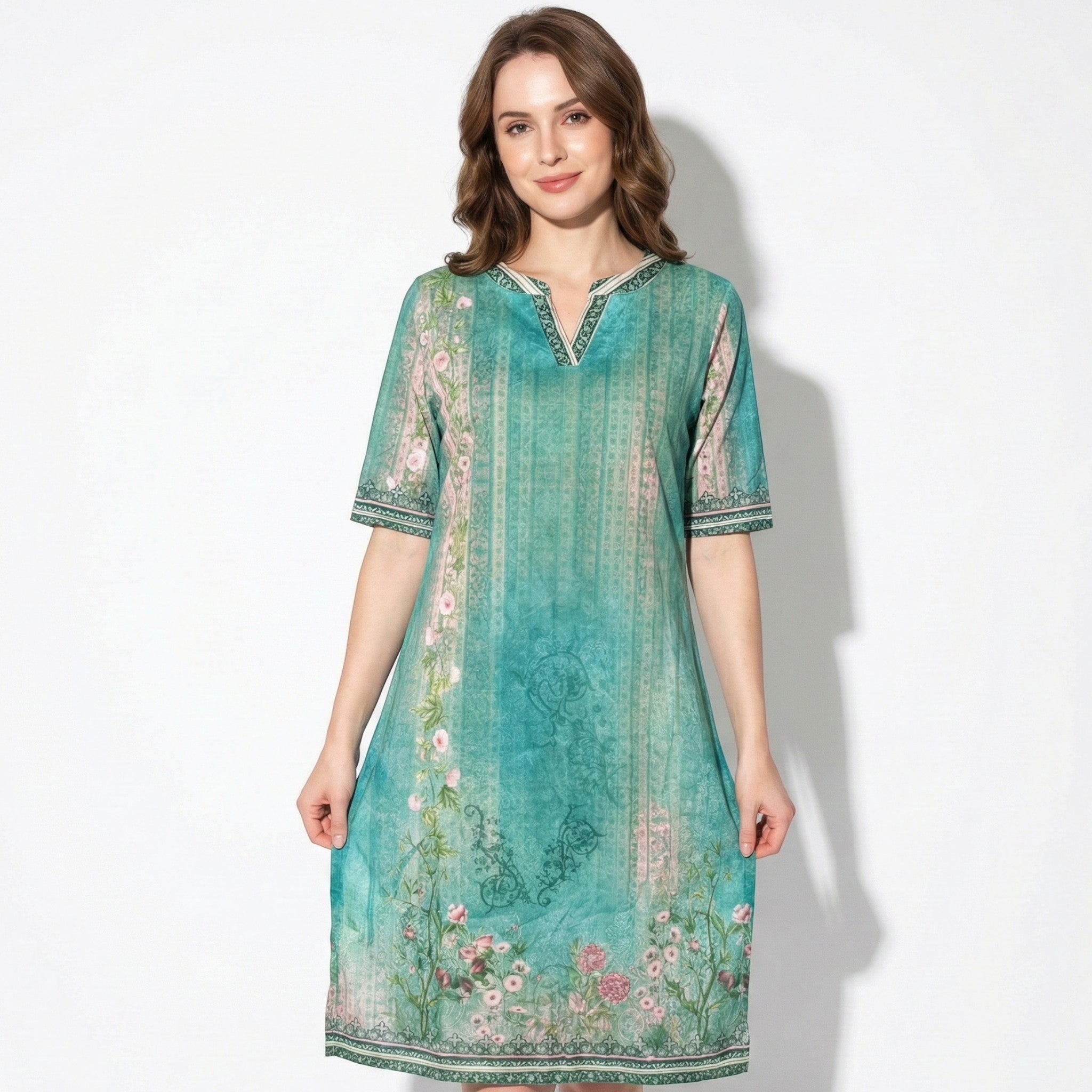 Mia - Women's Floral Mini Dress with V-Neck and Short Sleeves