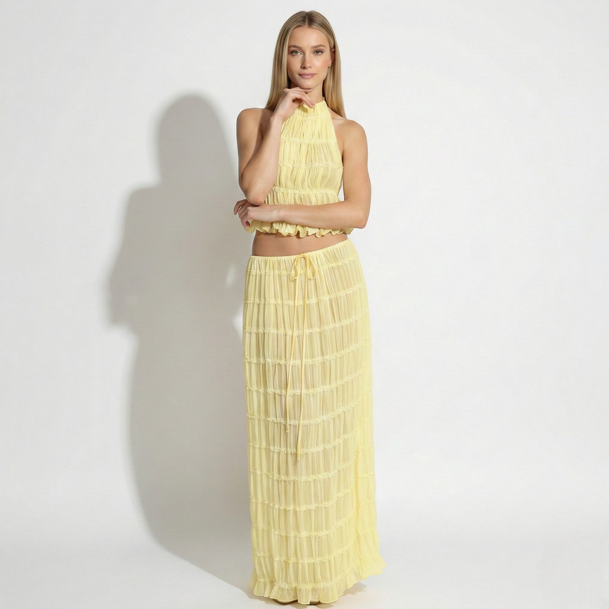 Freya - Women's Two Piece Halter Neck Top and Maxi Skirt Set