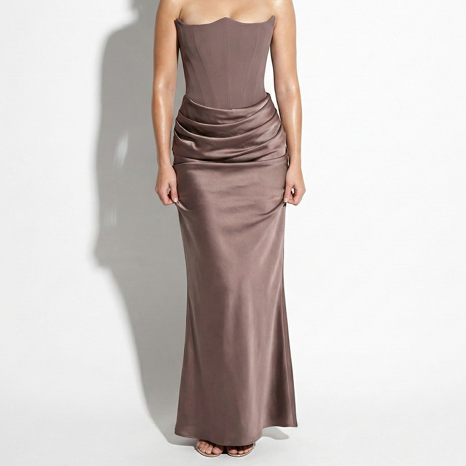 Isla - Women's Strapless Ruched Maxi Dress