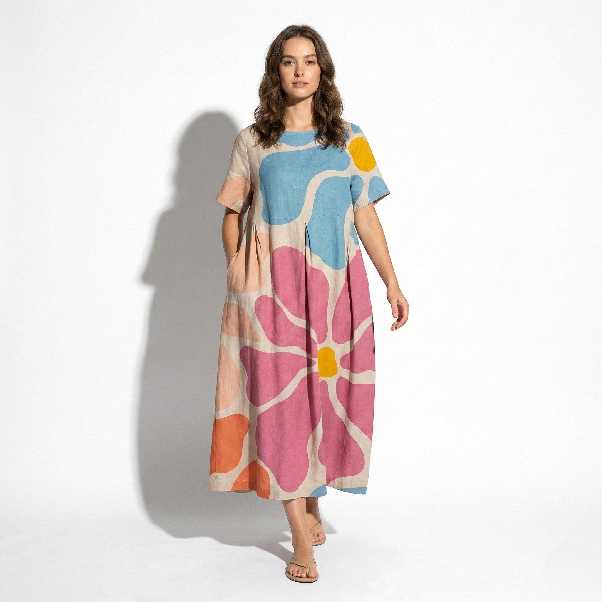 Amelia - Women’s Midi Dress with Abstract Print and Loose Fit
