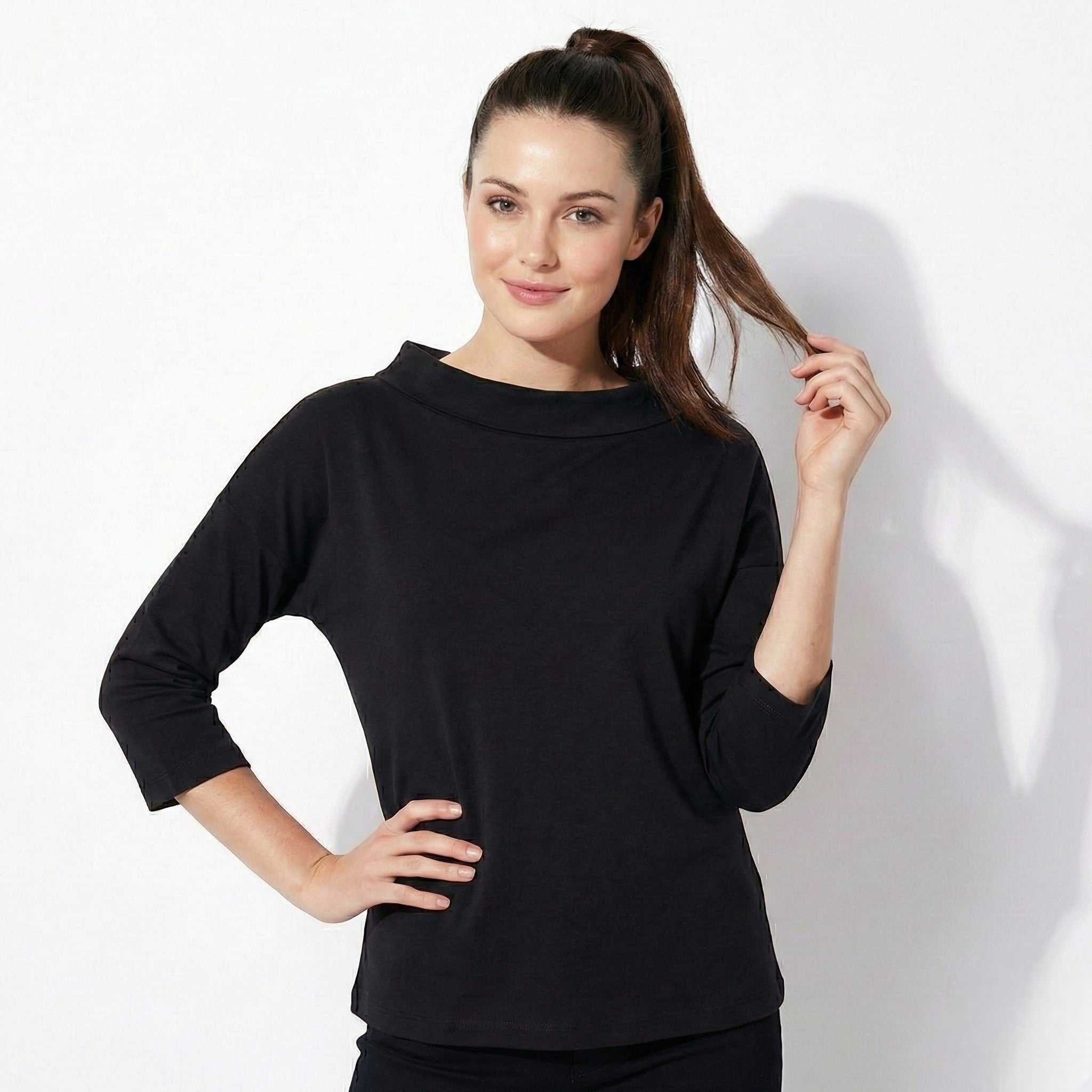 Louise - Women’s Boat Neck Top with Rolled Collar