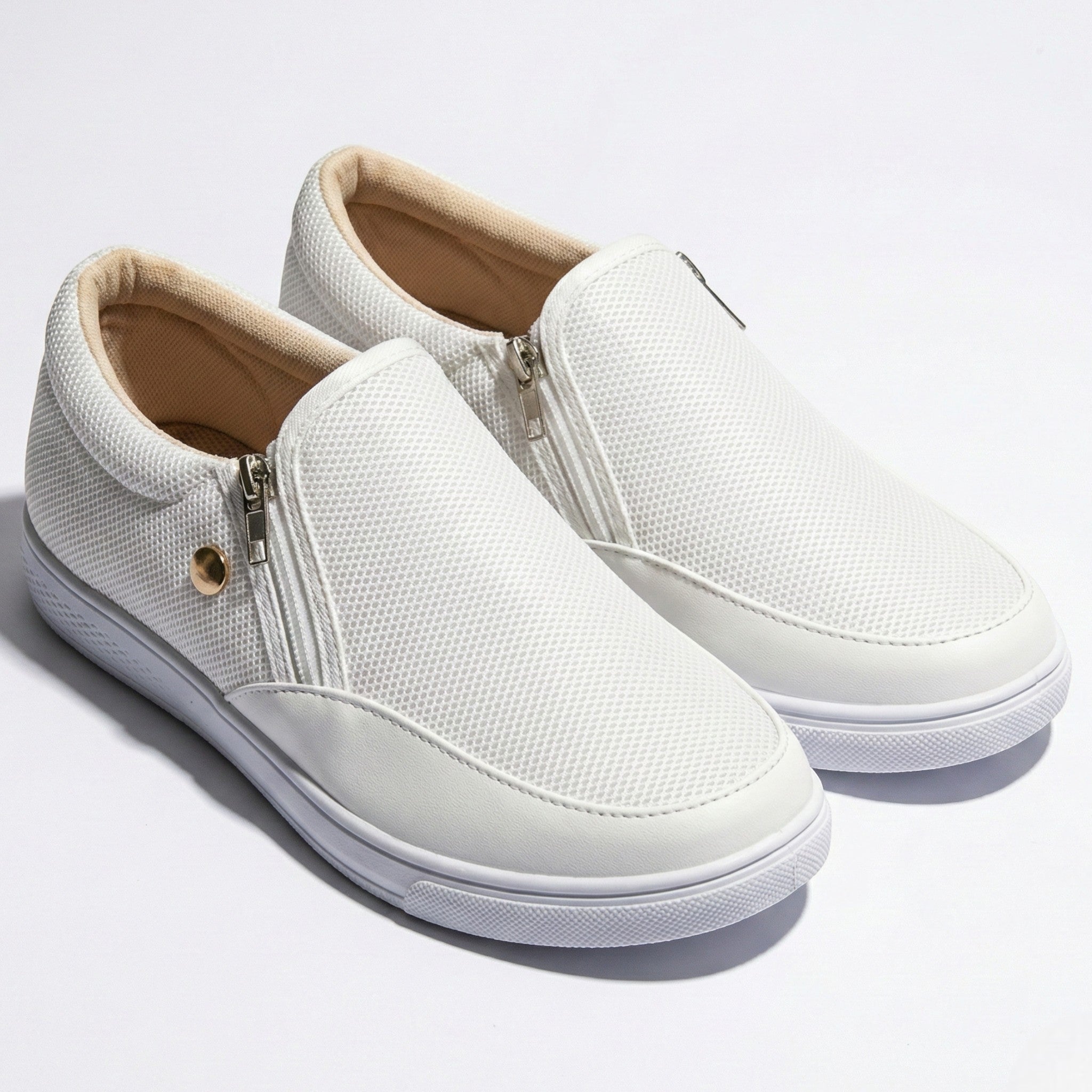 Liana - Women's Breathable Zip-Up Trainers with Textured Finish