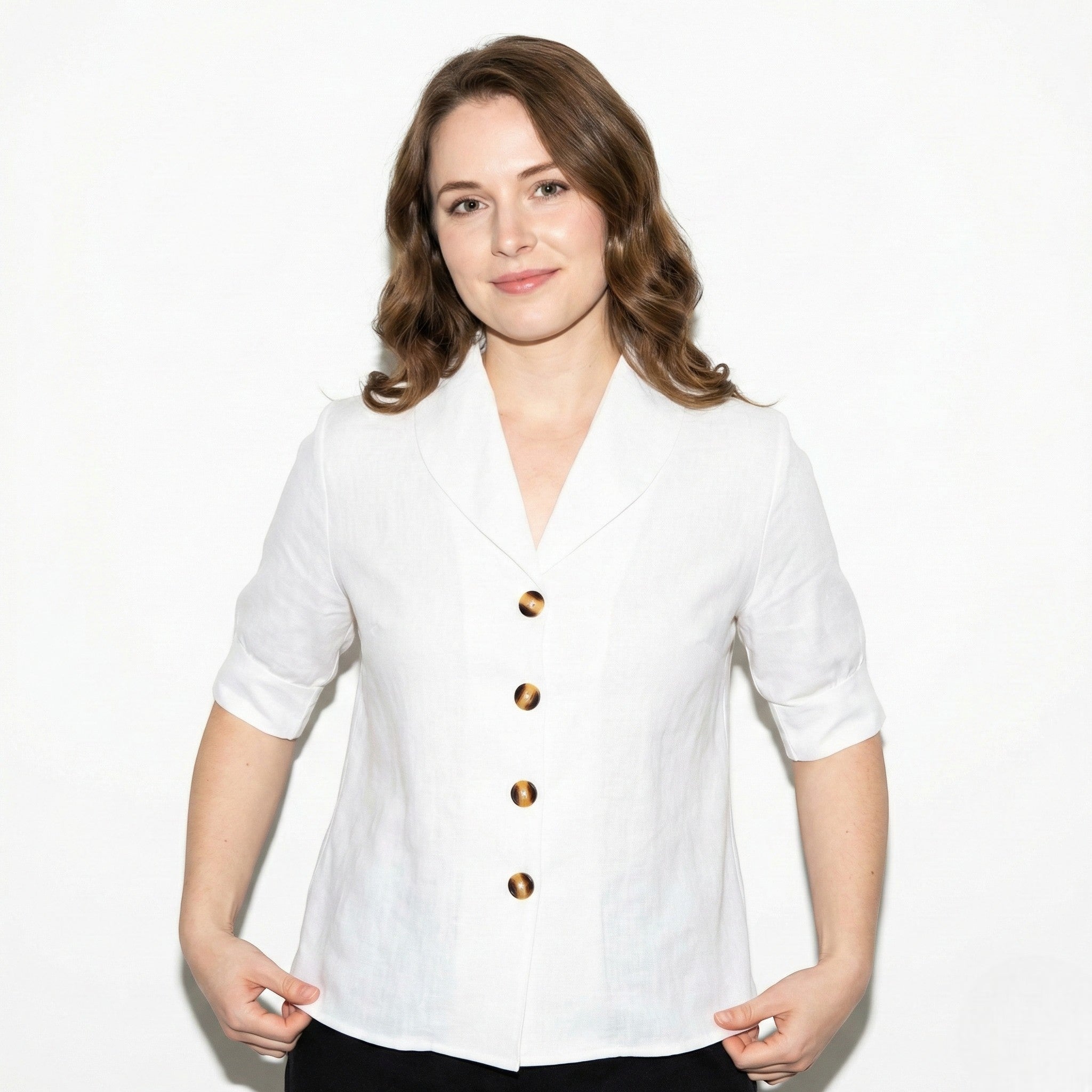 Florence - Women’s Short Sleeve Blouse with Shawl Collar