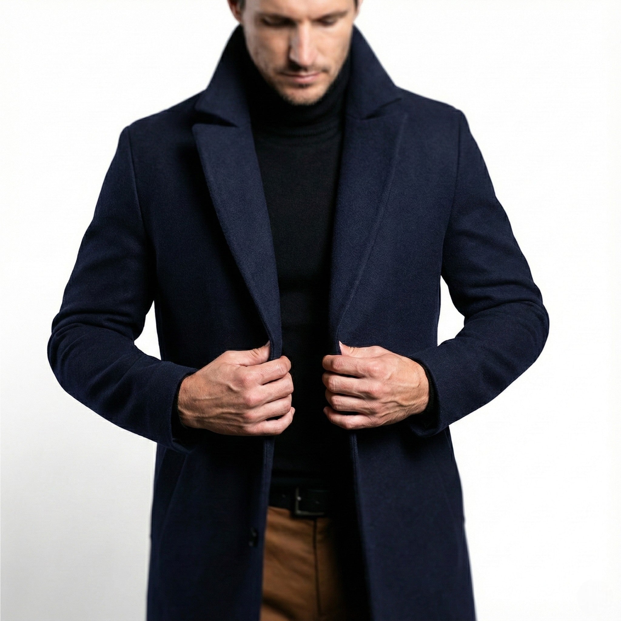 Men’s Single-Breasted Overcoat with Notched Lapel