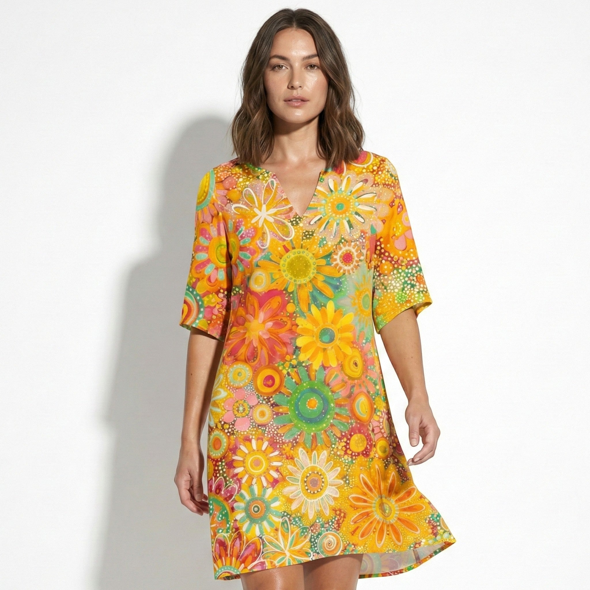 Florence - Women's Floral Print V-Neck Mini Dress