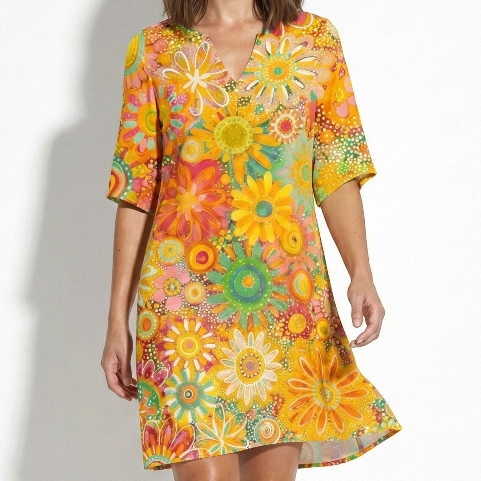 Florence - Women's Floral Print V-Neck Mini Dress