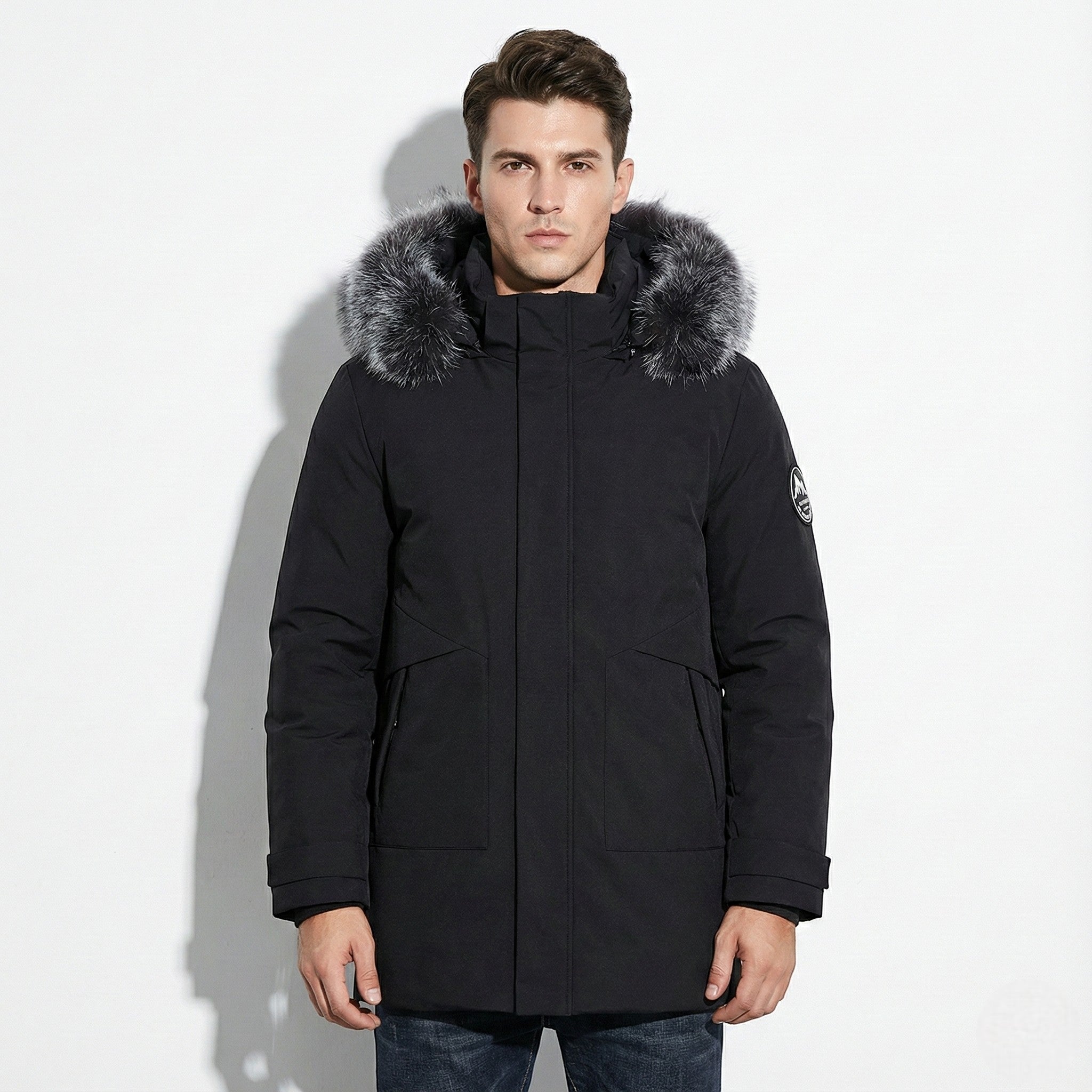 Men's Water-Repellent Winter Jacket with Faux Fur Hood