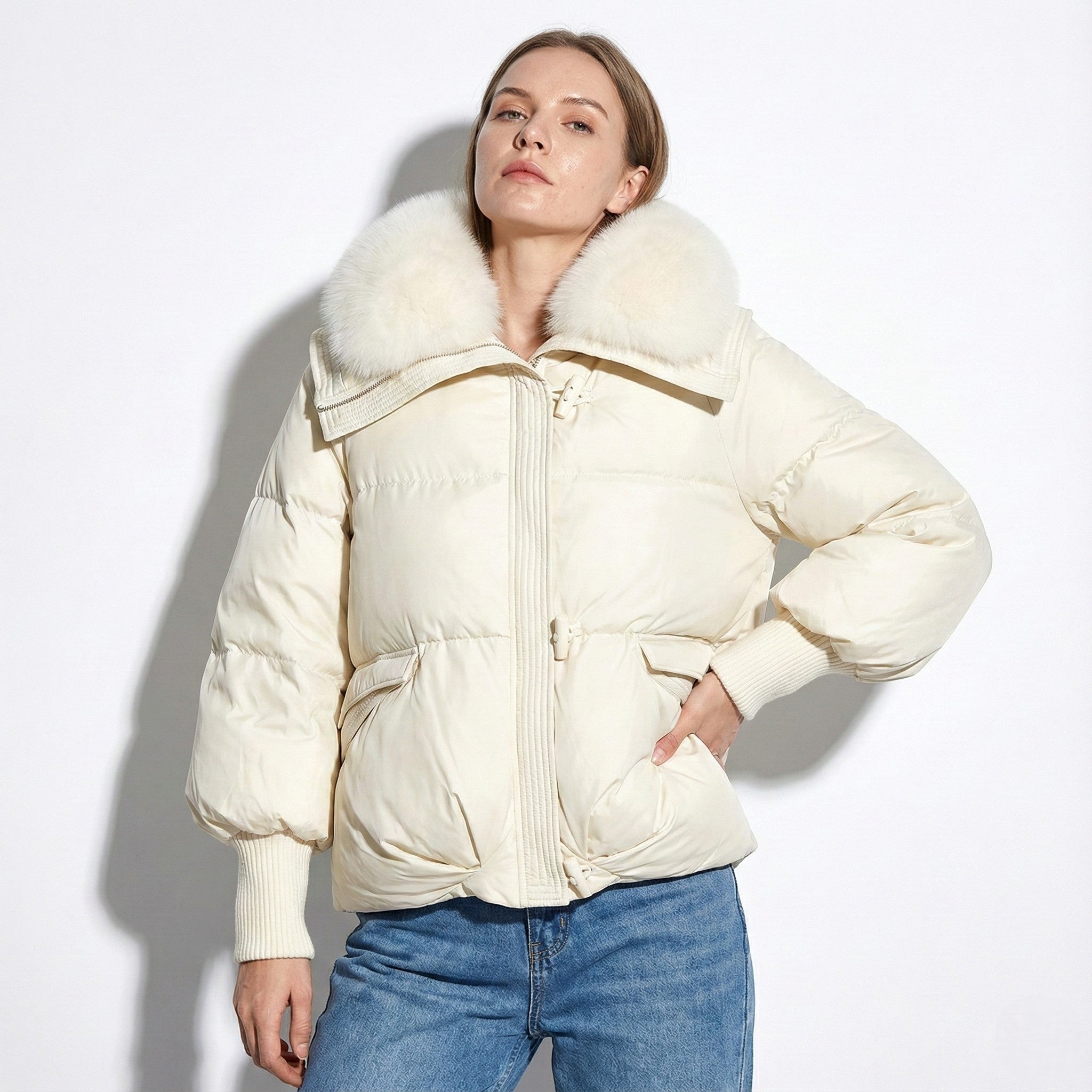 Women's Oversized Winter Puffer Jacket with Fur Collar