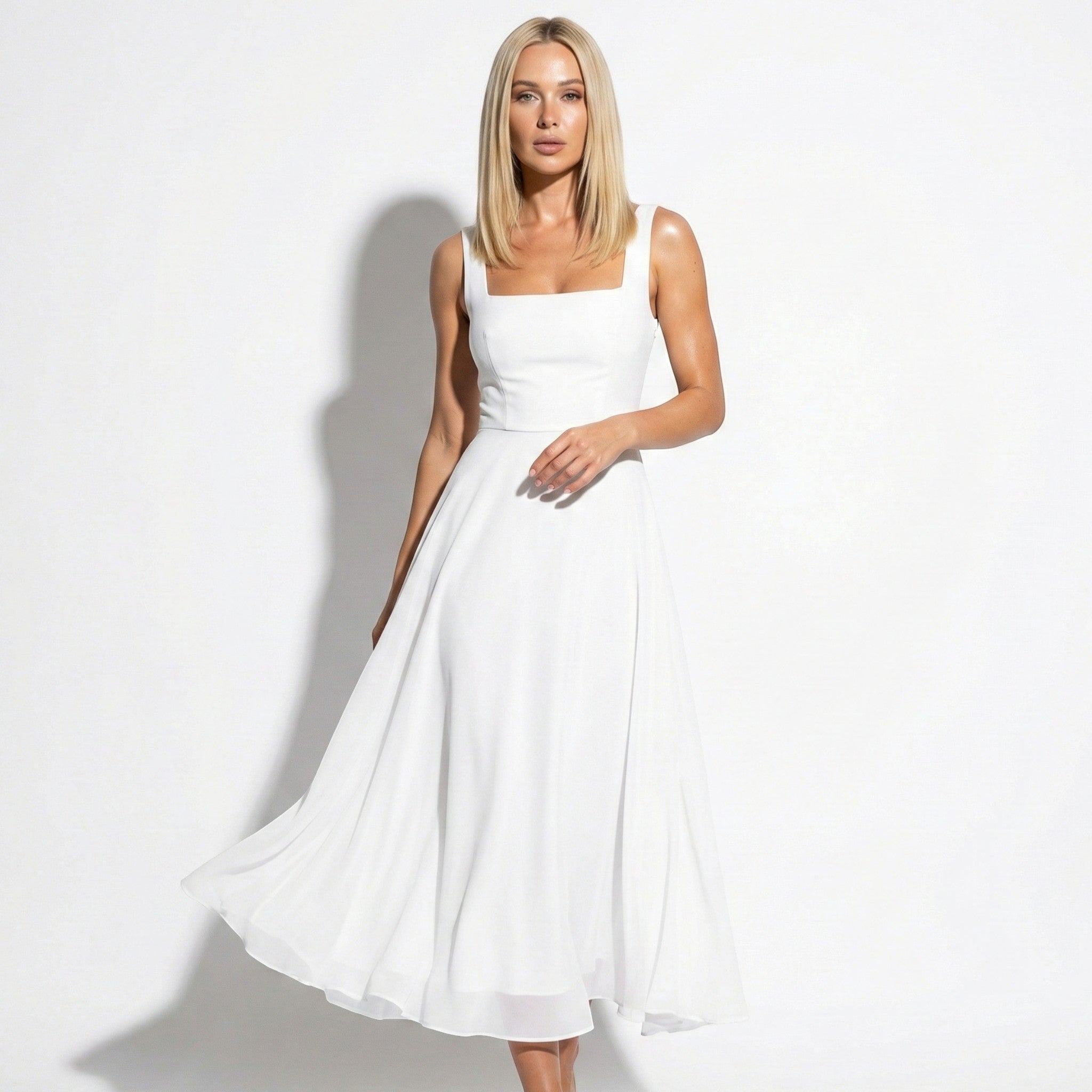 Clara - Women's Square Neck A-Line Midi Dress