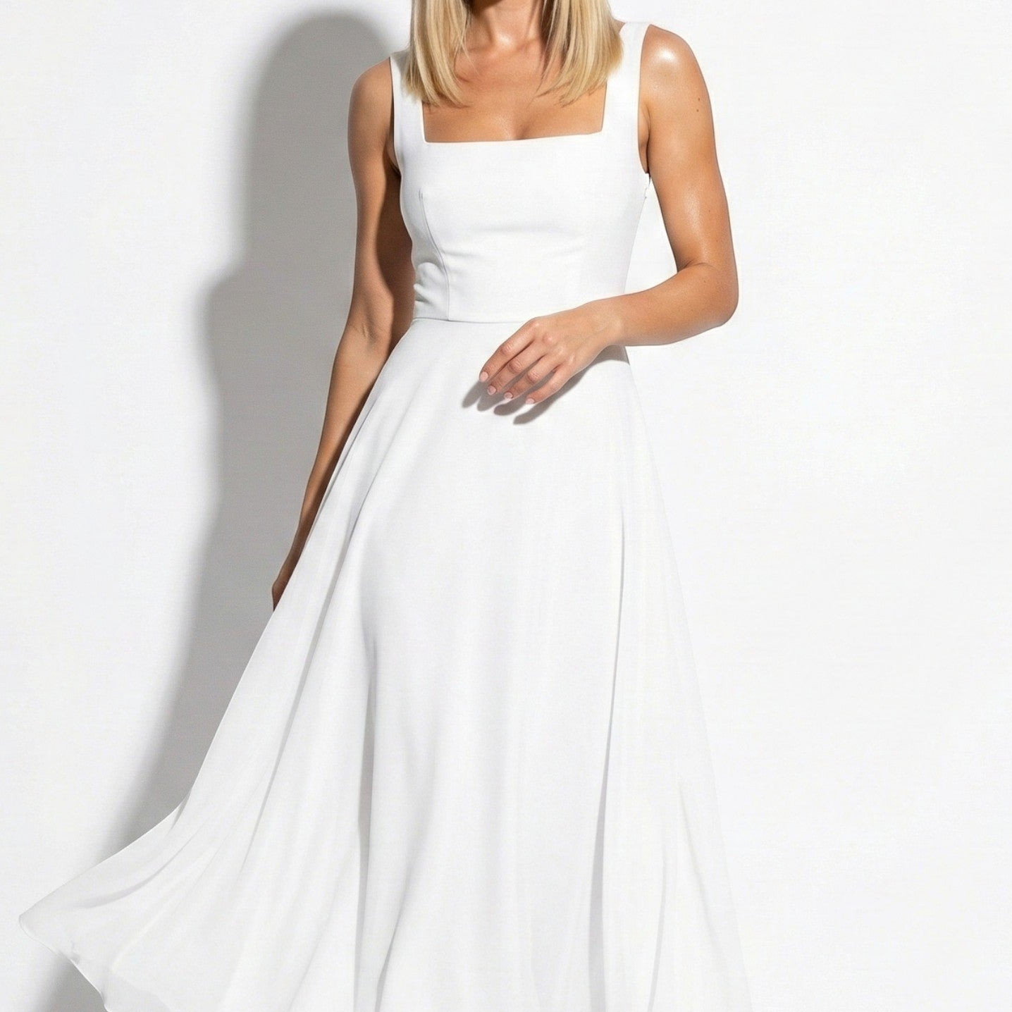 Clara - Women's Square Neck A-Line Midi Dress