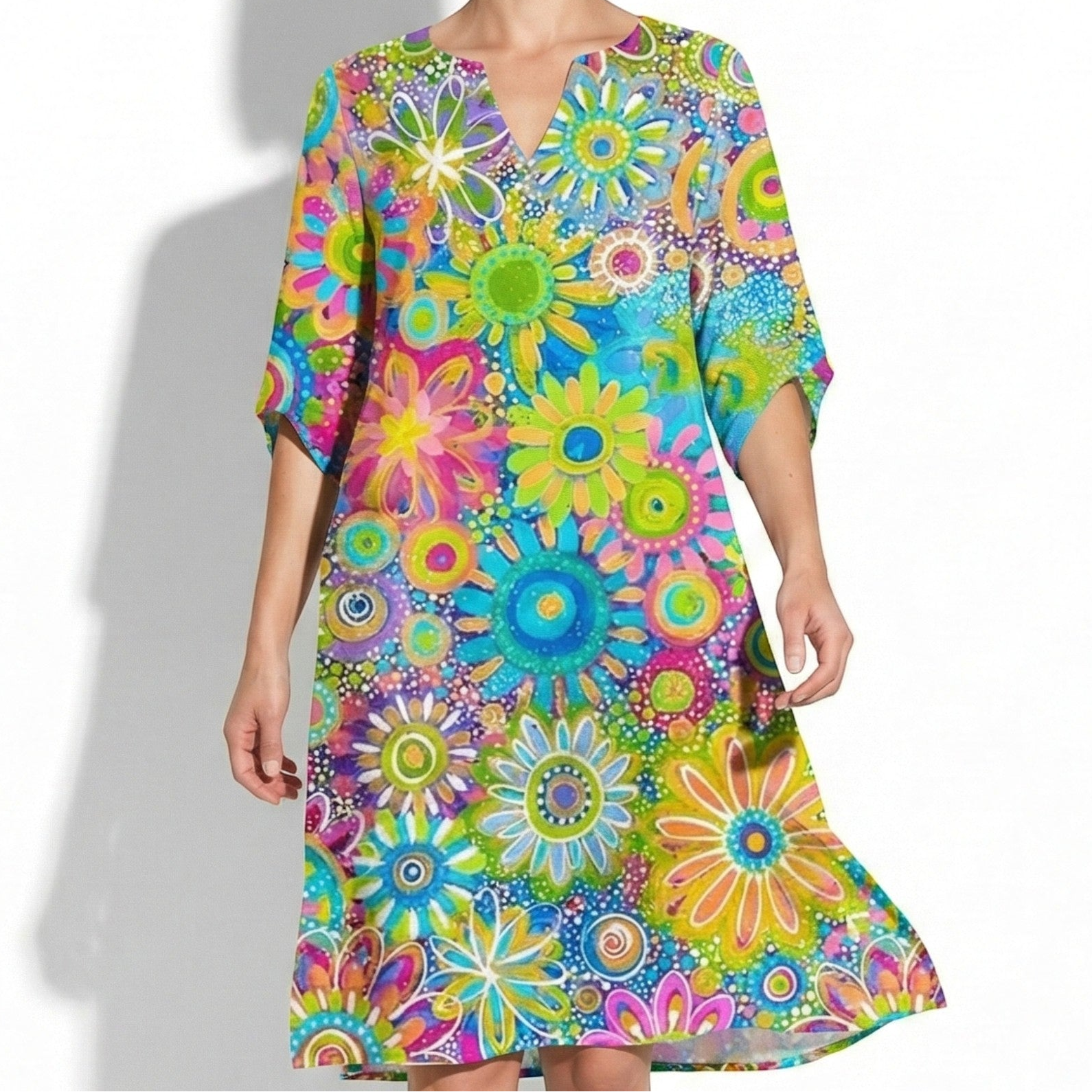 Florence - Women's Floral Print V-Neck Mini Dress