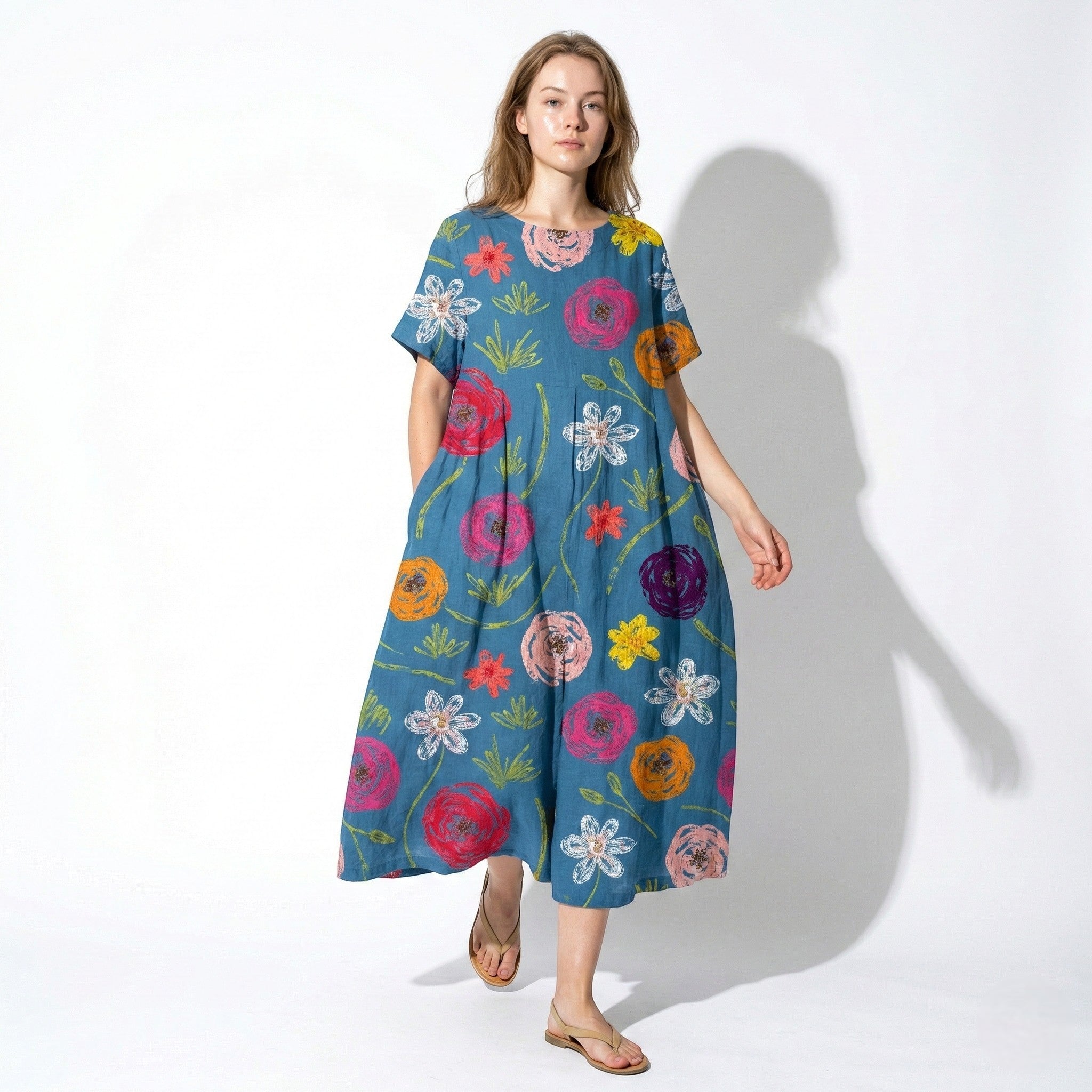 Amelia - Women’s Midi Dress with Abstract Print and Loose Fit