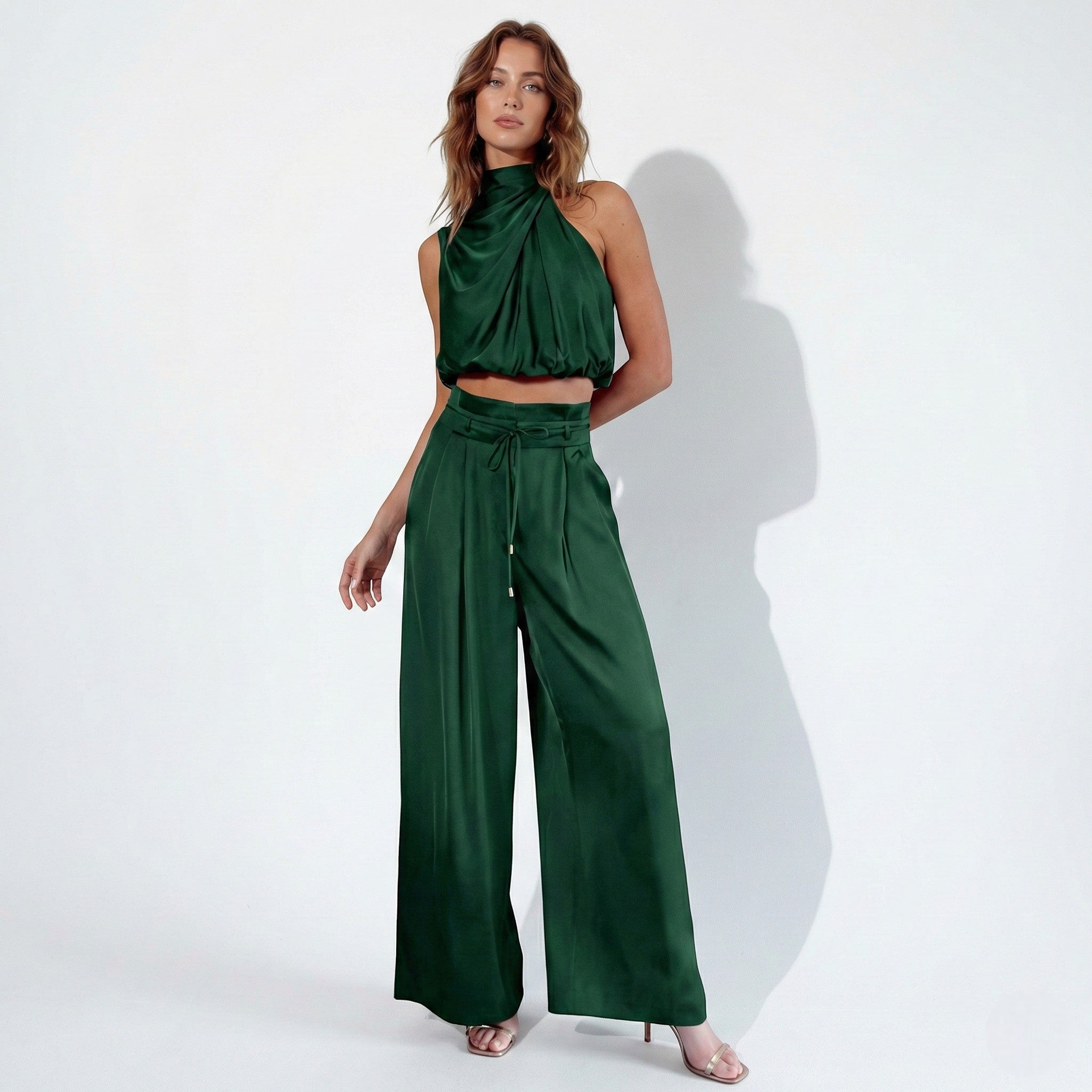 Eleanor - Women’s Sleeveless Halter Neck Top and Wide Leg Trouser Set