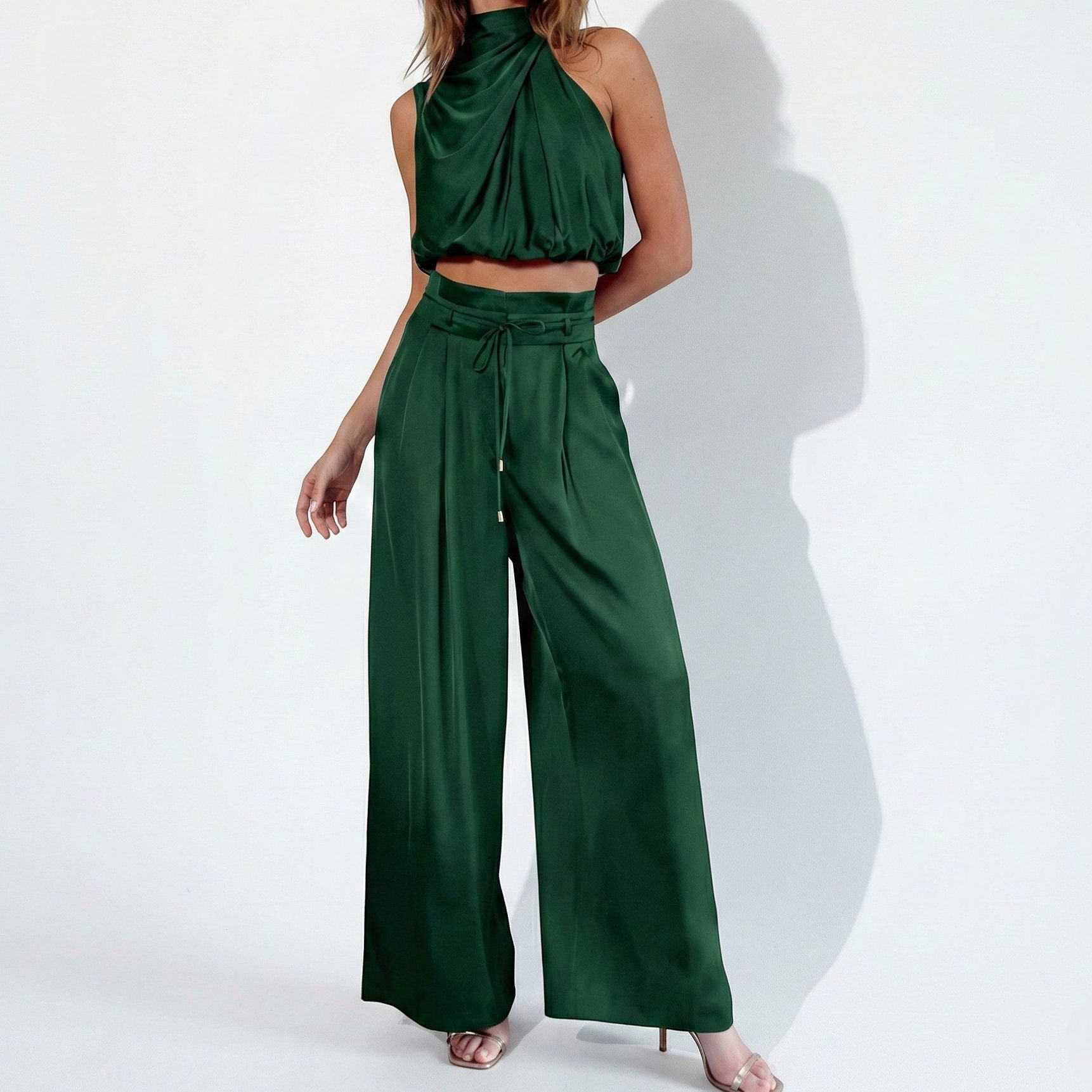 Eleanor - Women’s Sleeveless Halter Neck Top and Wide Leg Trouser Set