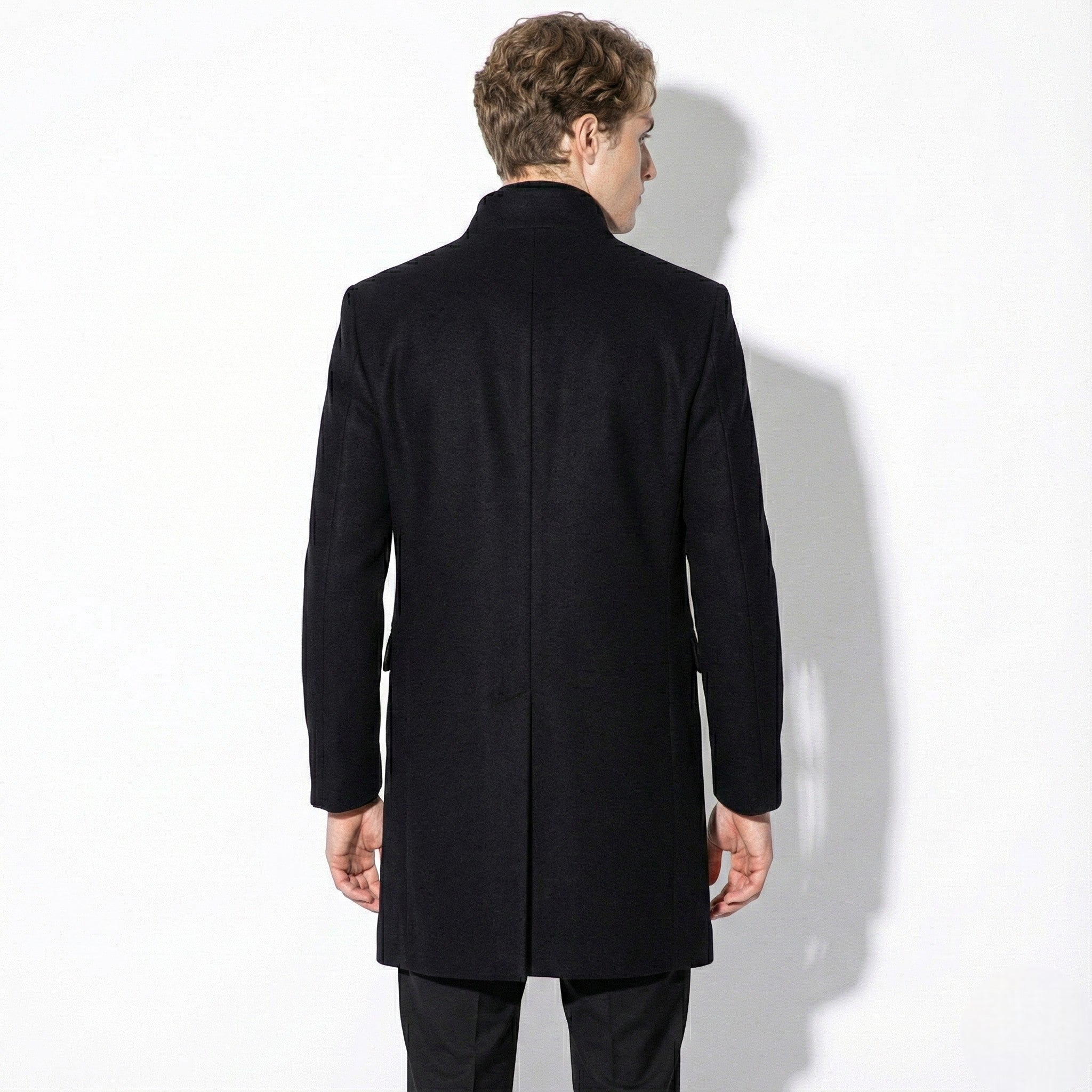 Men's Slim-Fit Overcoat with Stand Collar and Single Breasted Closure