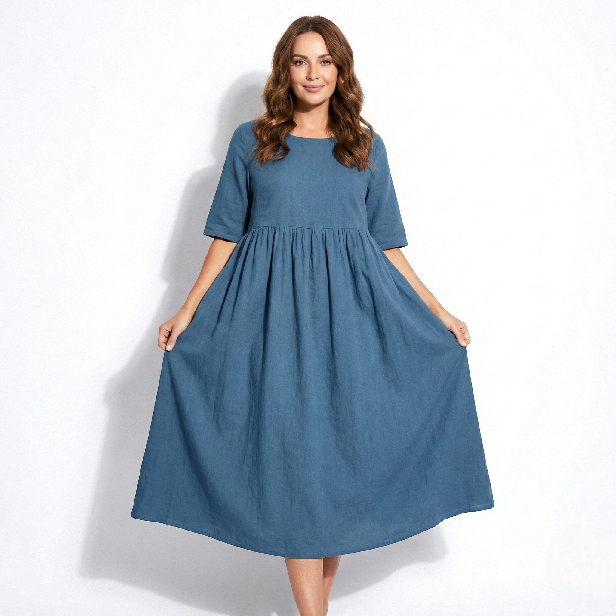 Florence - Women's Breathable Midi Dress with Functional Pockets