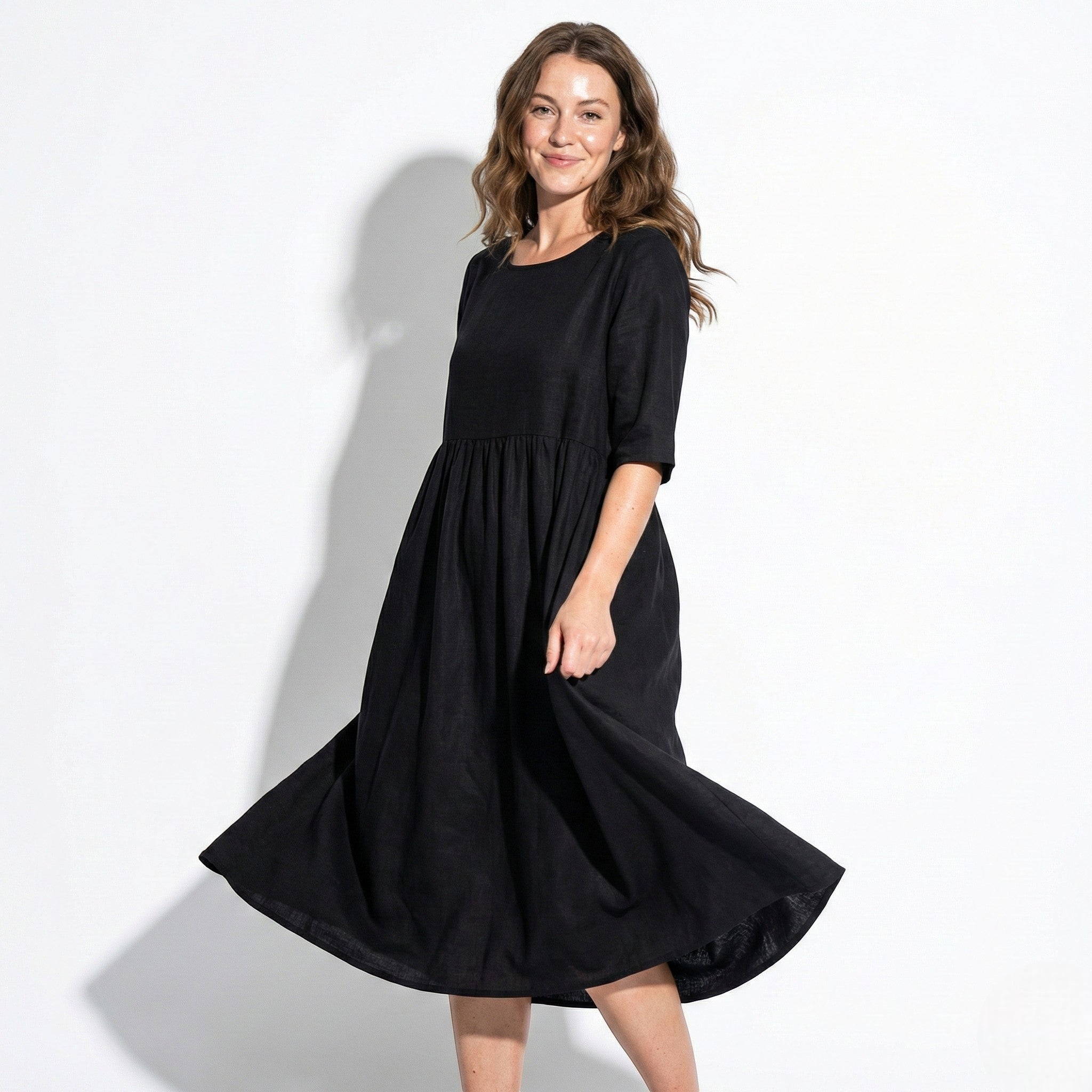 Florence - Women's Breathable Midi Dress with Functional Pockets