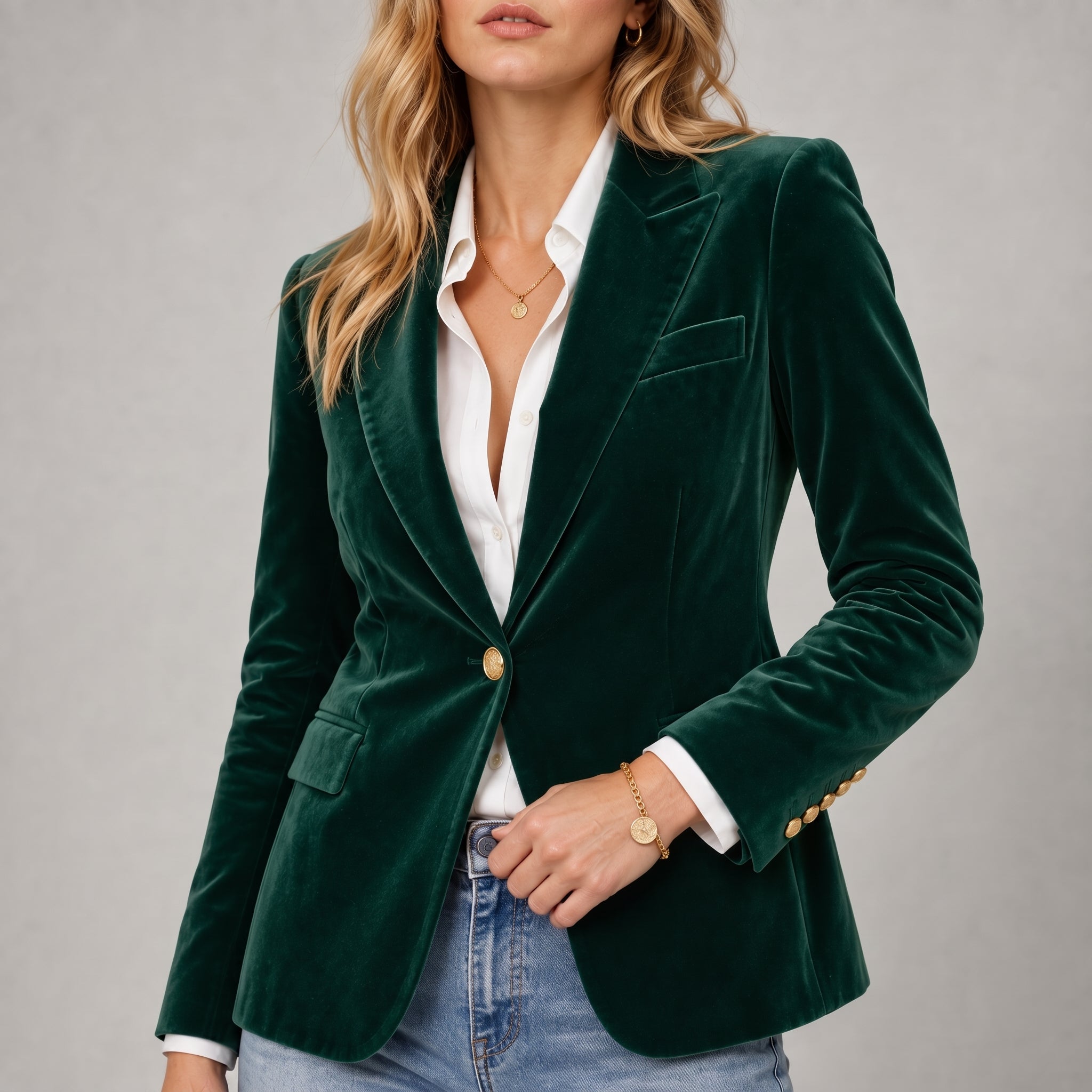 Sophie - Women's Tailored Fitted Blazer with Gold Buttons