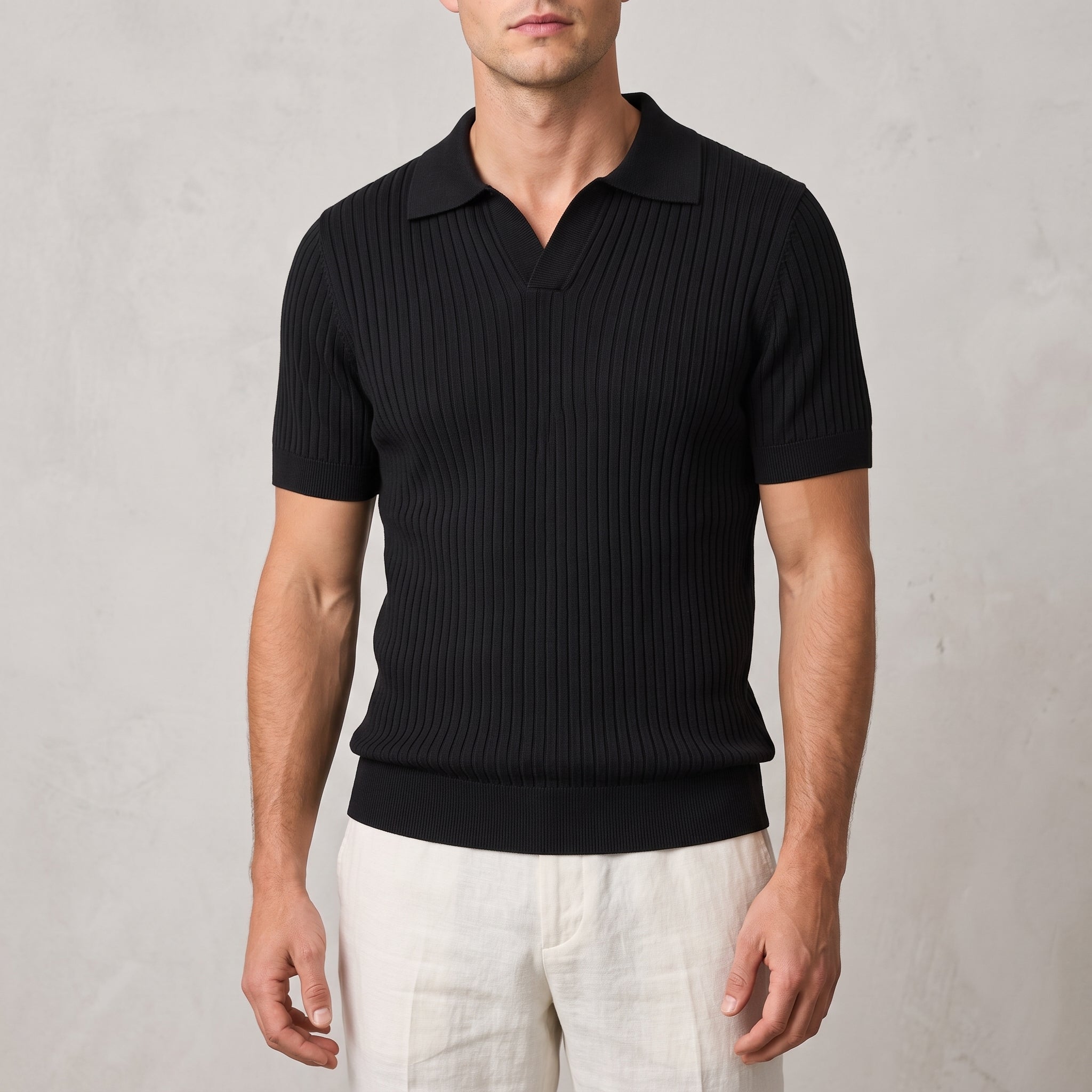 James - Men's Summer Ribbed Collar Short Sleeve Polo Shirt
