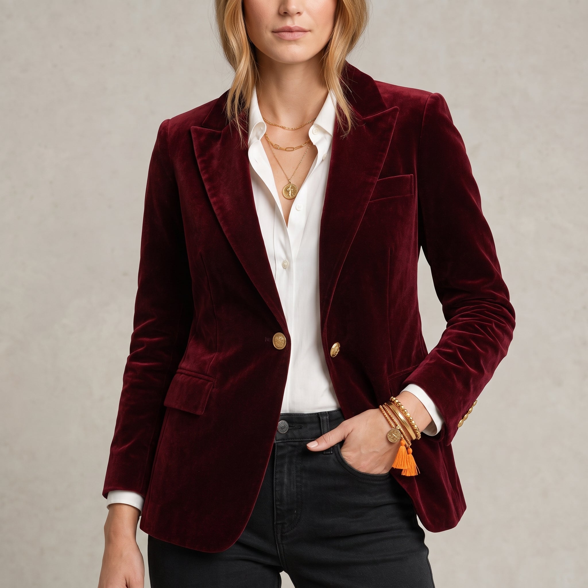 Sophie - Women's Tailored Fitted Blazer with Gold Buttons