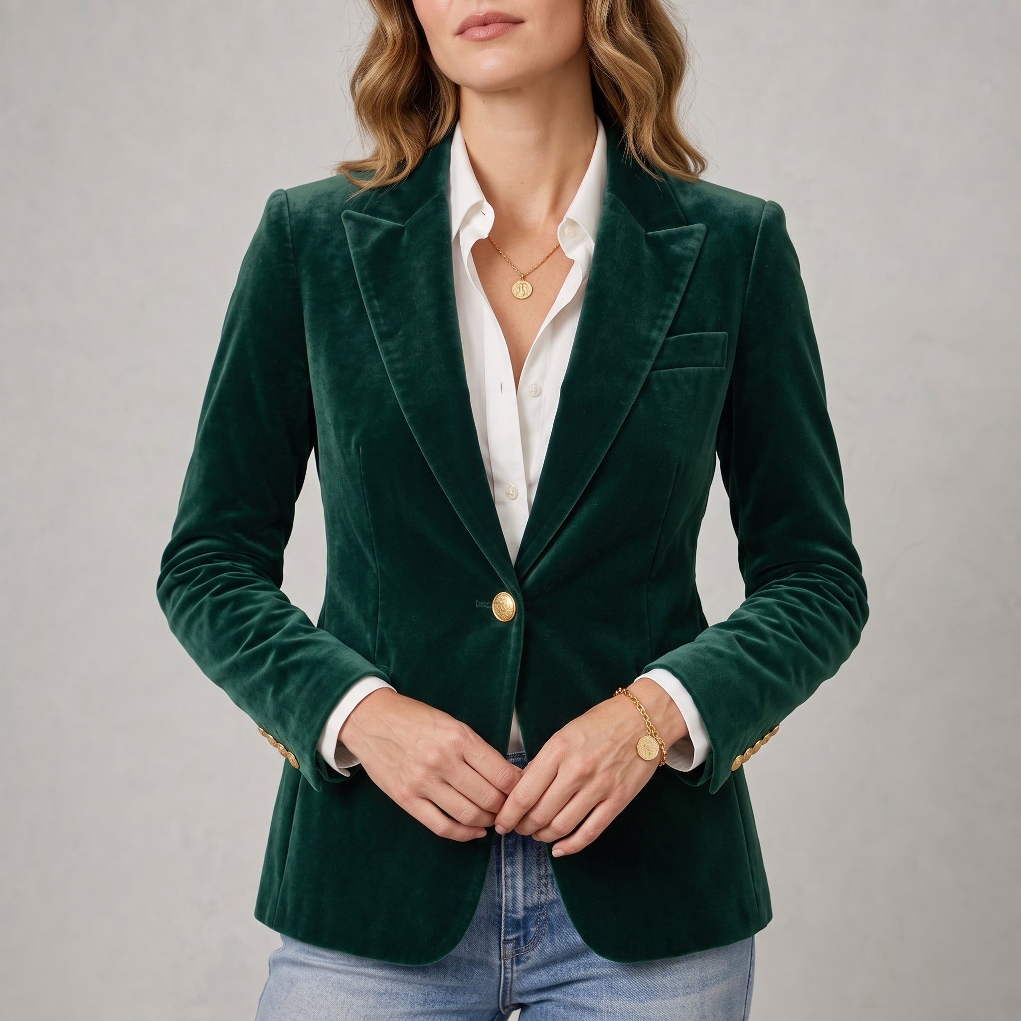 Sophie - Women's Tailored Fitted Blazer with Gold Buttons