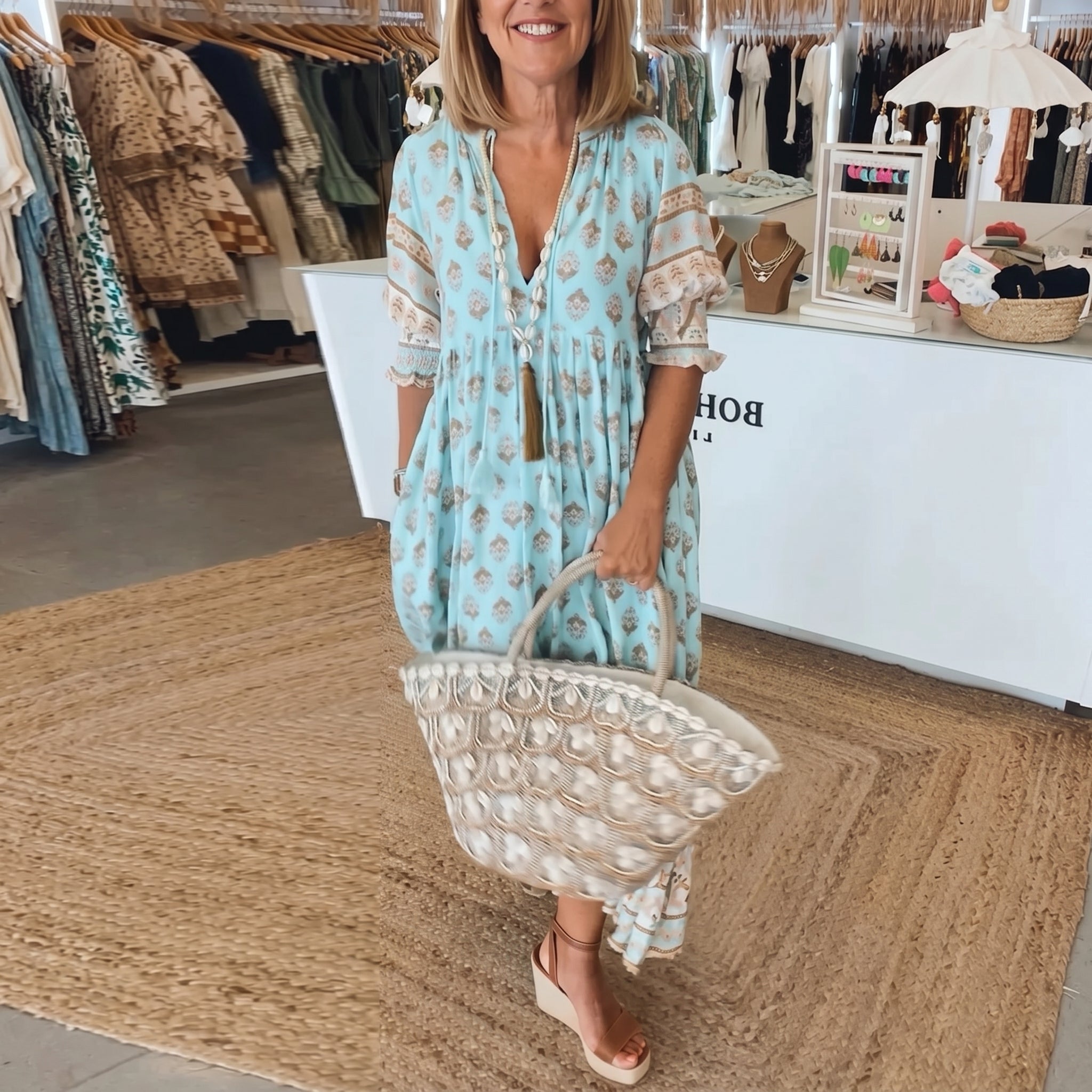Jasmine - Women's Summer Boho Floral Tassel Tie Maxi Dress