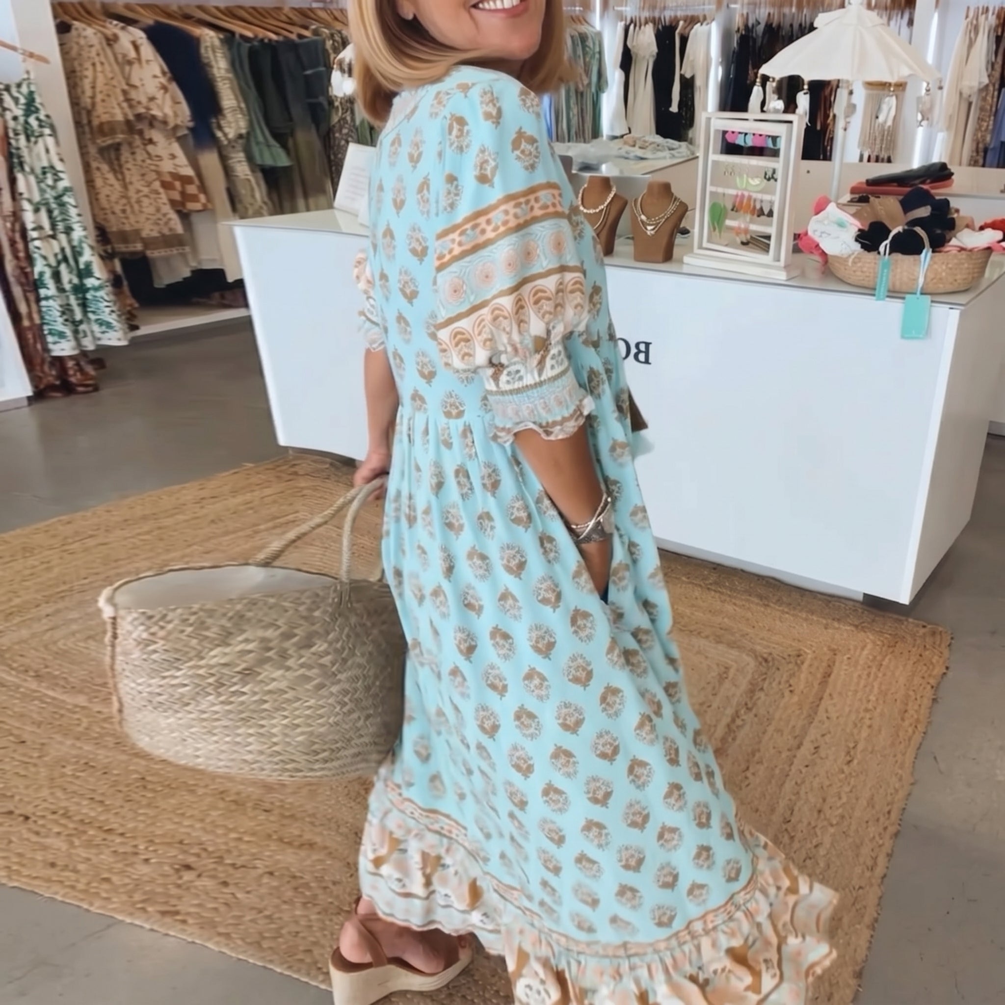 Jasmine - Women's Summer Boho Floral Tassel Tie Maxi Dress