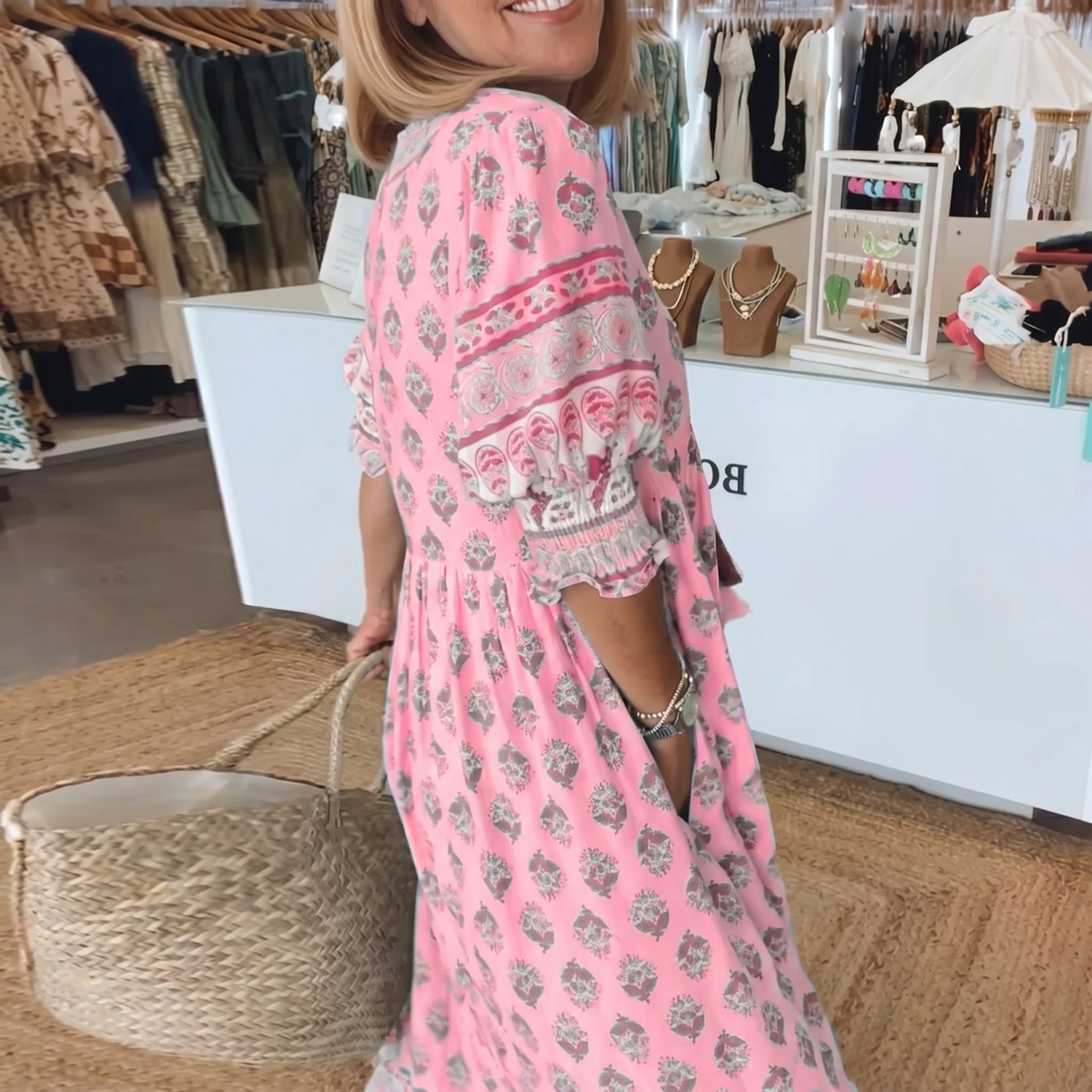 Jasmine - Women's Summer Boho Floral Tassel Tie Maxi Dress