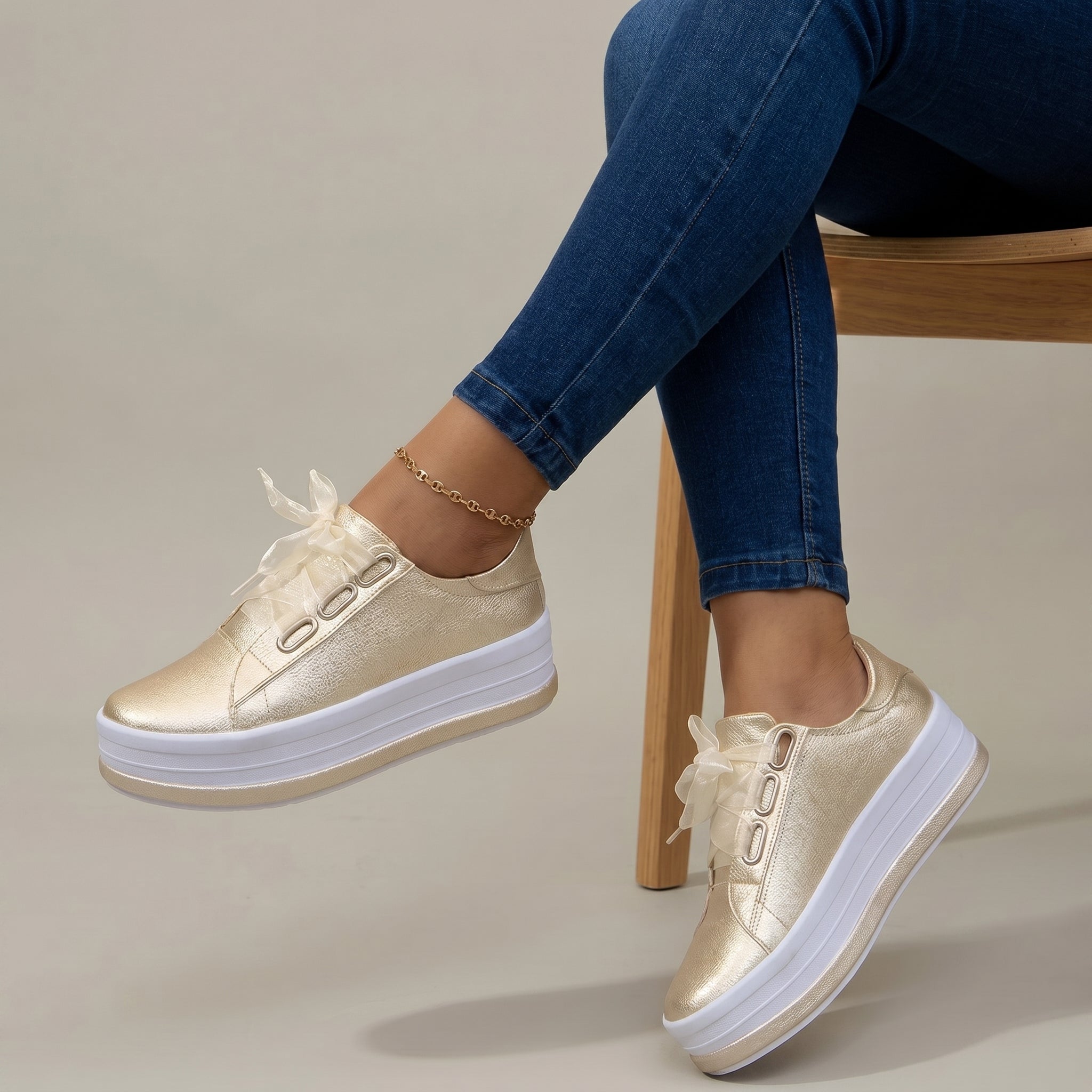 Carina - Women's Lace-Up Ribbon Bow Low-Top Sneaker