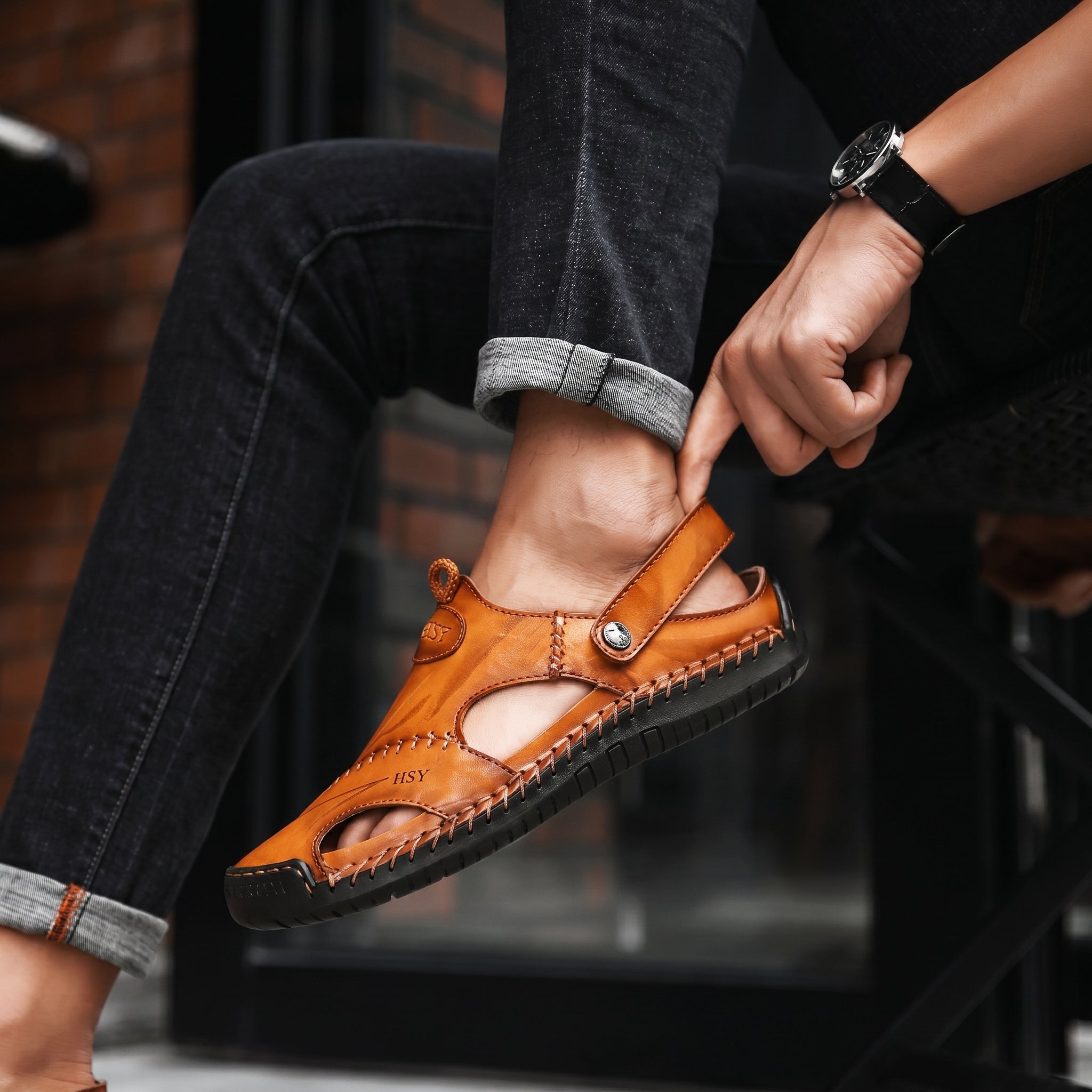 Dean - Men's Orthopedic Cut-Out Buckle Strap Sandals