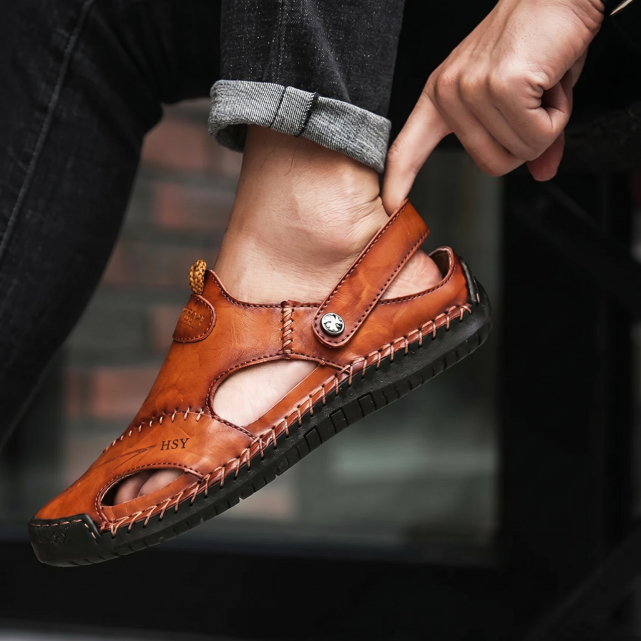 Dean - Men's Orthopedic Cut-Out Buckle Strap Sandals