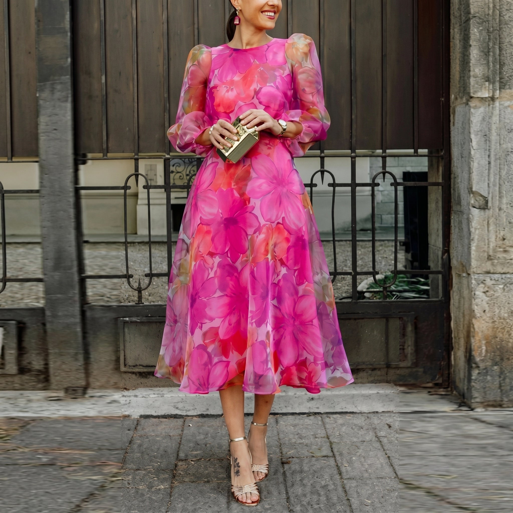 Rosie - Women's Wedding Guest Floral Midi Dress