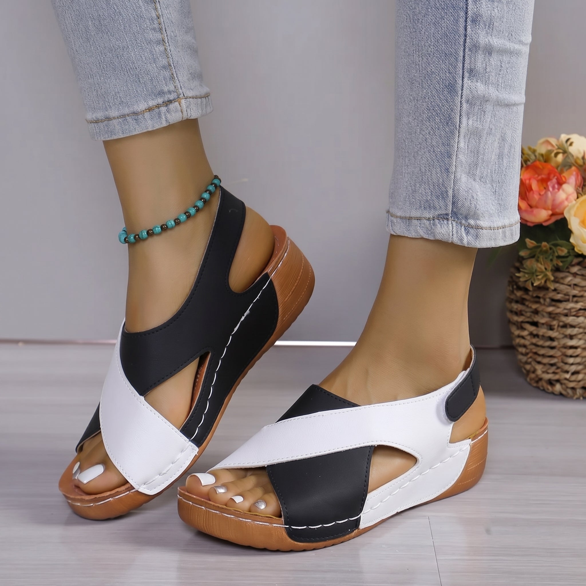 Alice - Women's Orthopedic Cut-Out Wedge Sandals with Velcro Strap