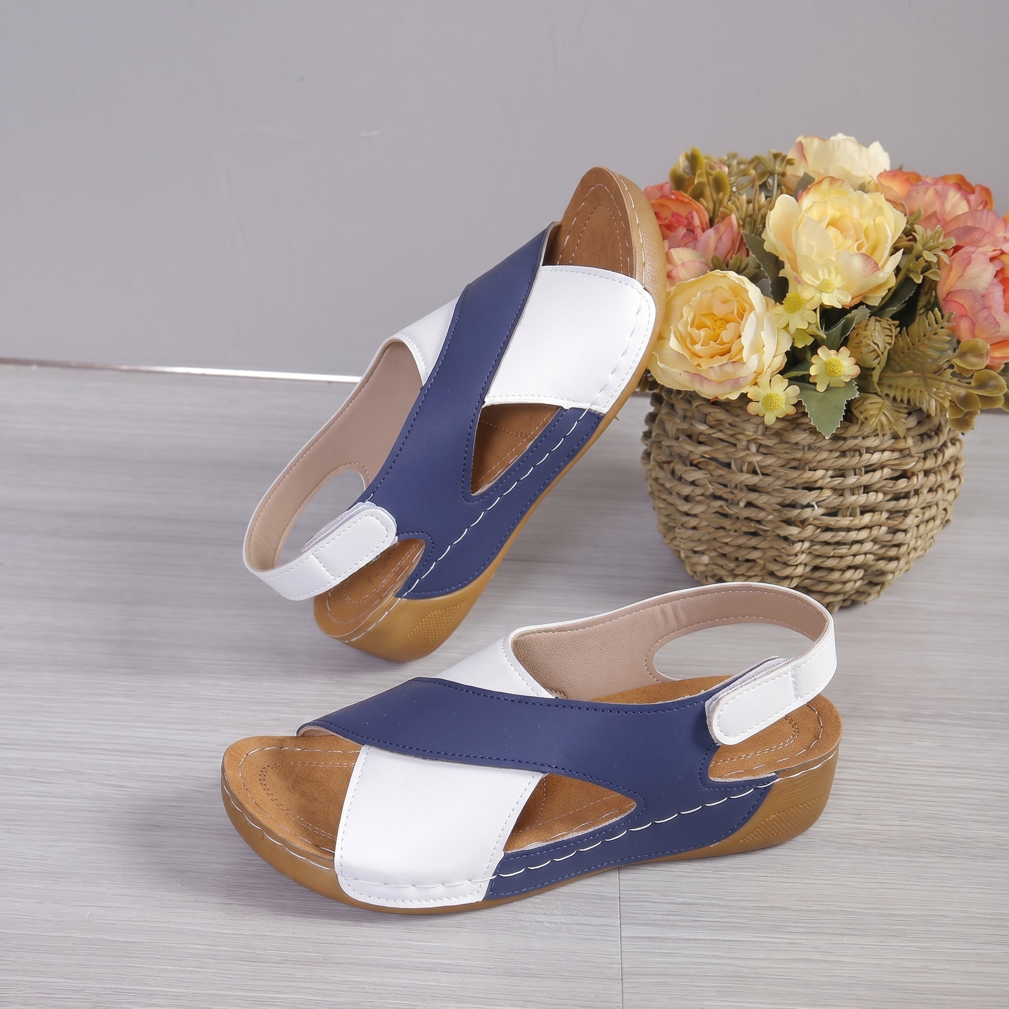 Alice - Women's Orthopedic Cut-Out Wedge Sandals with Velcro Strap