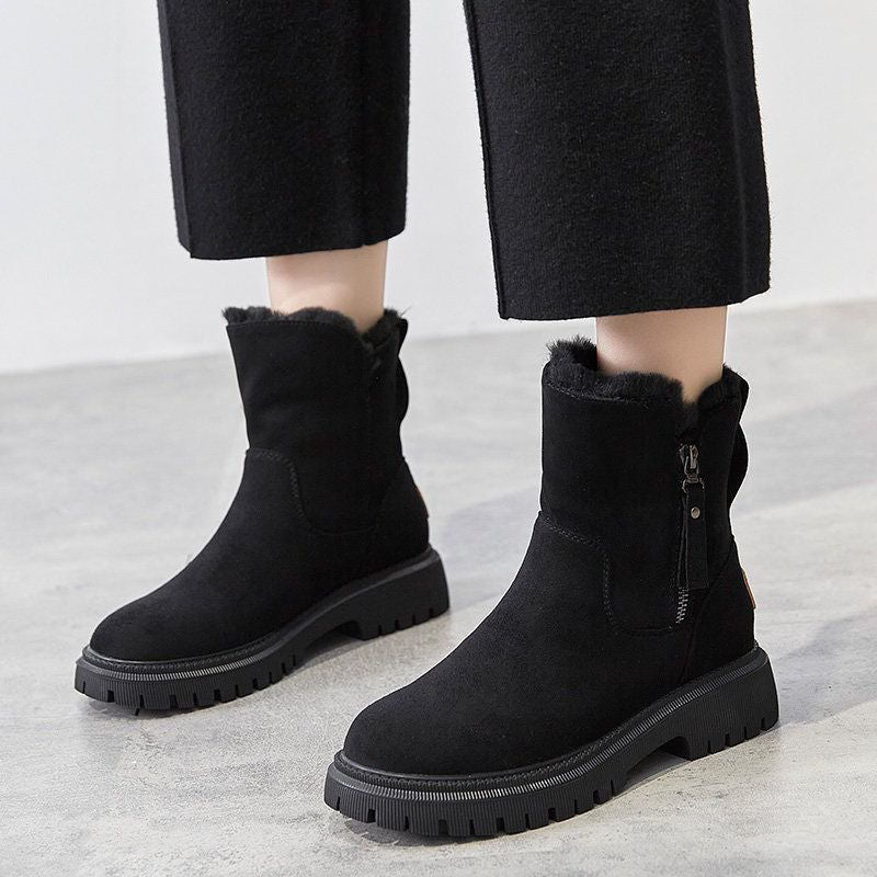 Rowan - Women's Orthopedic Faux Fur Trim Ankle Boots with Side Zip