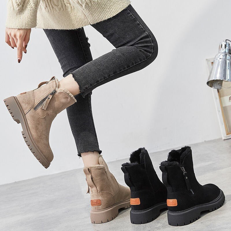 Rowan - Women's Orthopedic Faux Fur Trim Ankle Boots with Side Zip