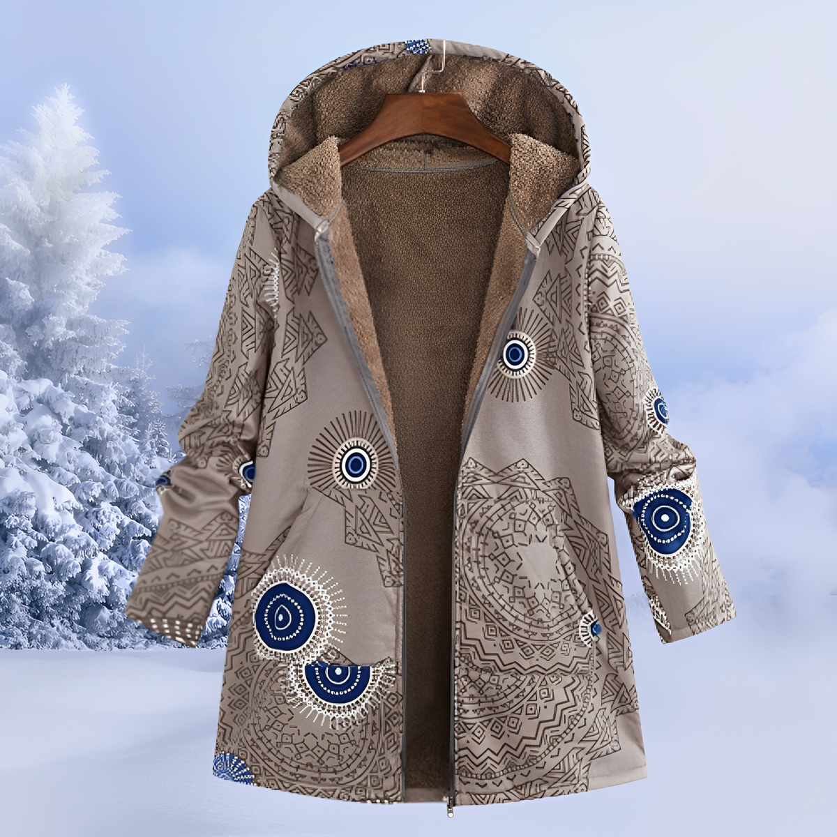 Sophie - Women's Floral Print Longline Hooded Coat