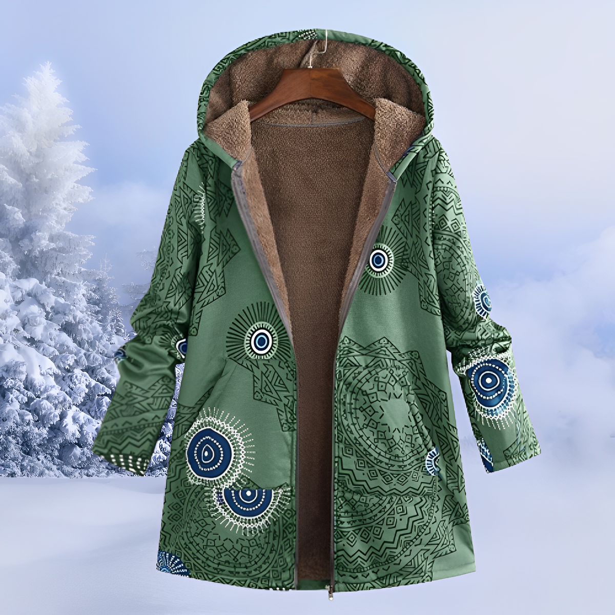 Sophie - Women's Floral Print Longline Hooded Coat